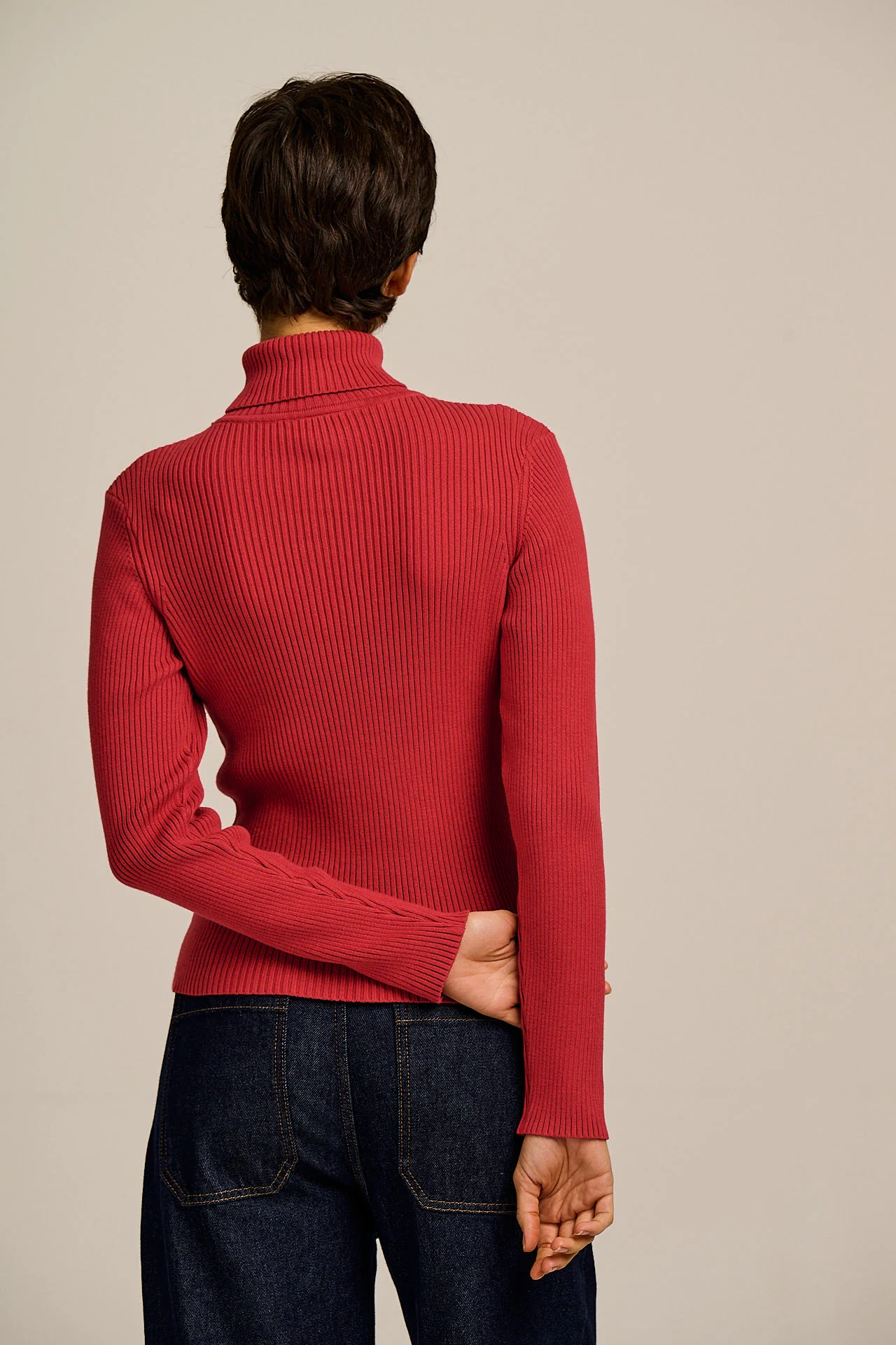 Eva - Knitted Roll Neck Long Sleeve Top in Cardinal Red - Image 5