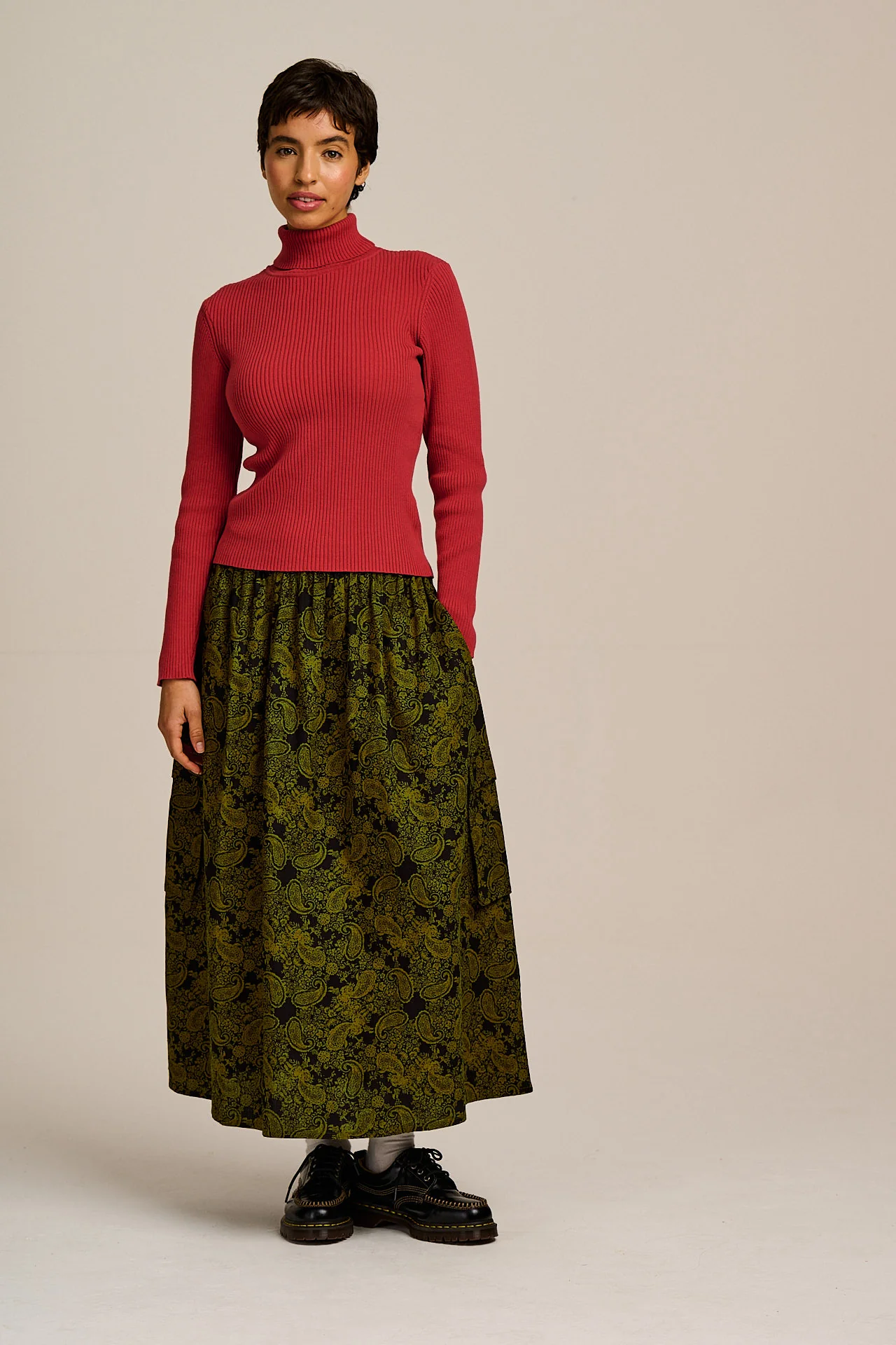 Eva - Knitted Roll Neck Long Sleeve Top in Cardinal Red - Image 6
