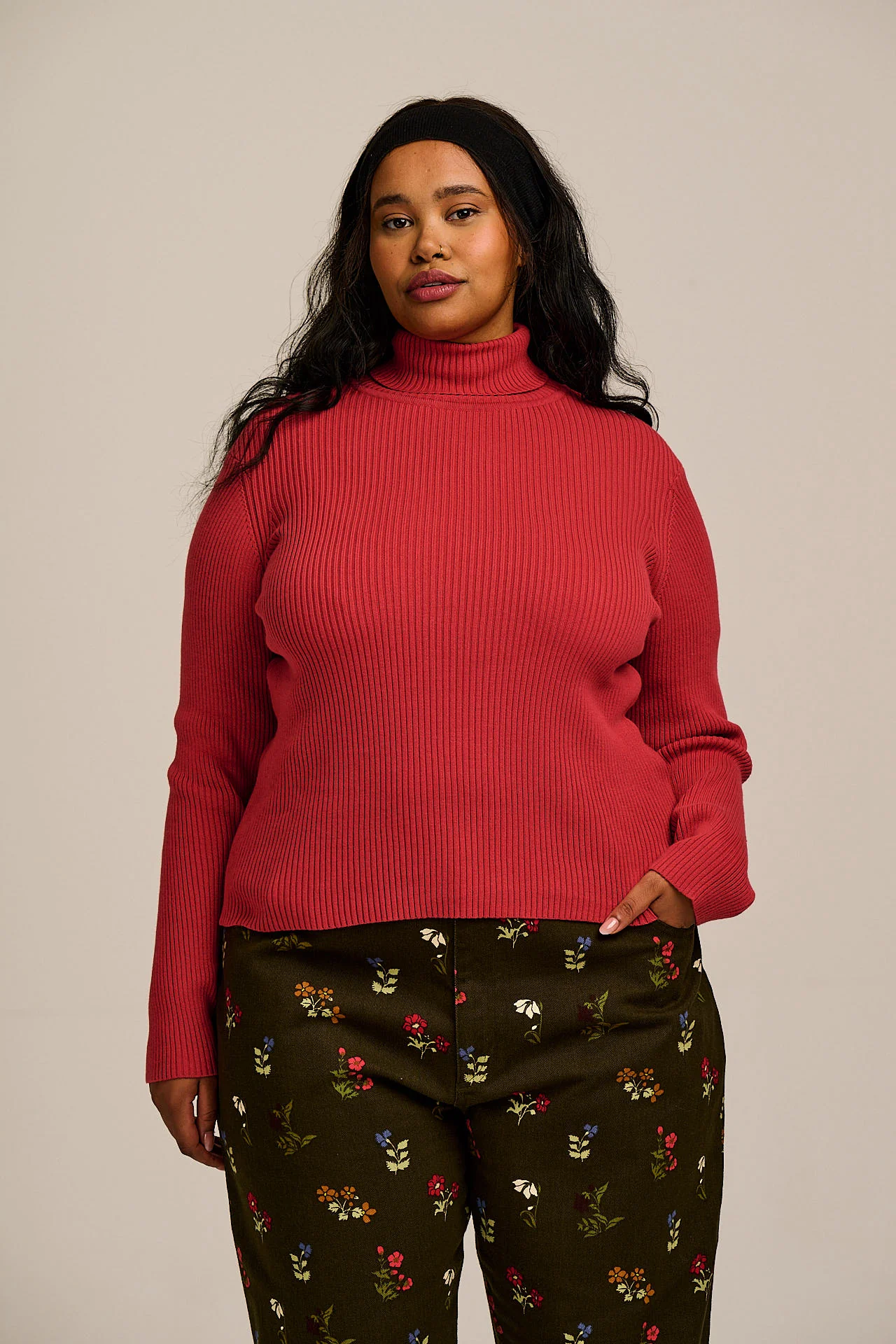 Eva - Knitted Roll Neck Long Sleeve Top in Cardinal Red - Image 7