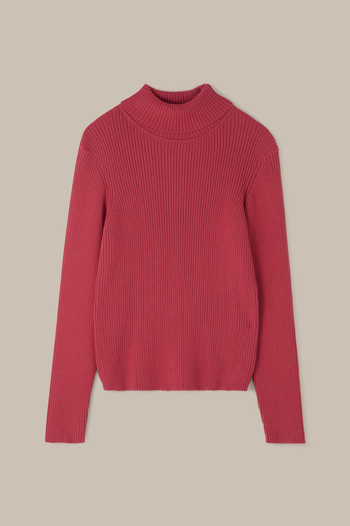 Eva - Knitted Roll Neck Long Sleeve Top in Cardinal Red - Image 9