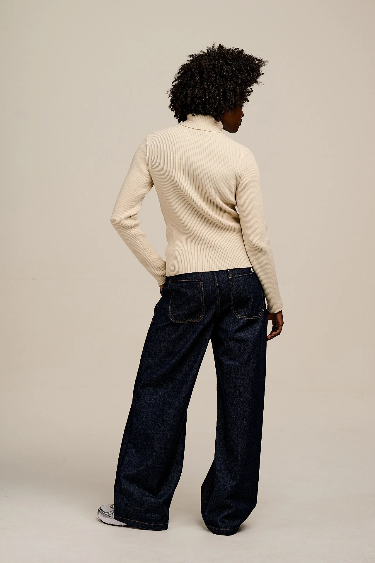 Eva - Knitted Roll Neck Long Sleeve Top in Pearl - Image 6