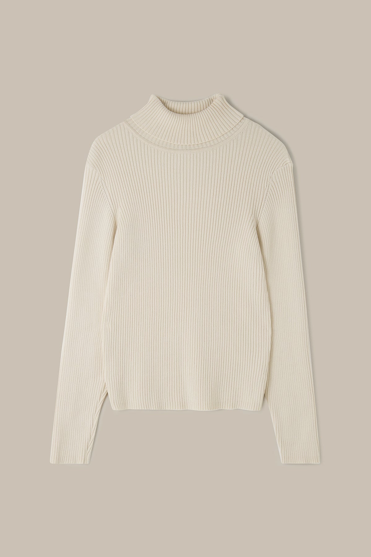 Eva - Knitted Roll Neck Long Sleeve Top in Pearl - Image 7