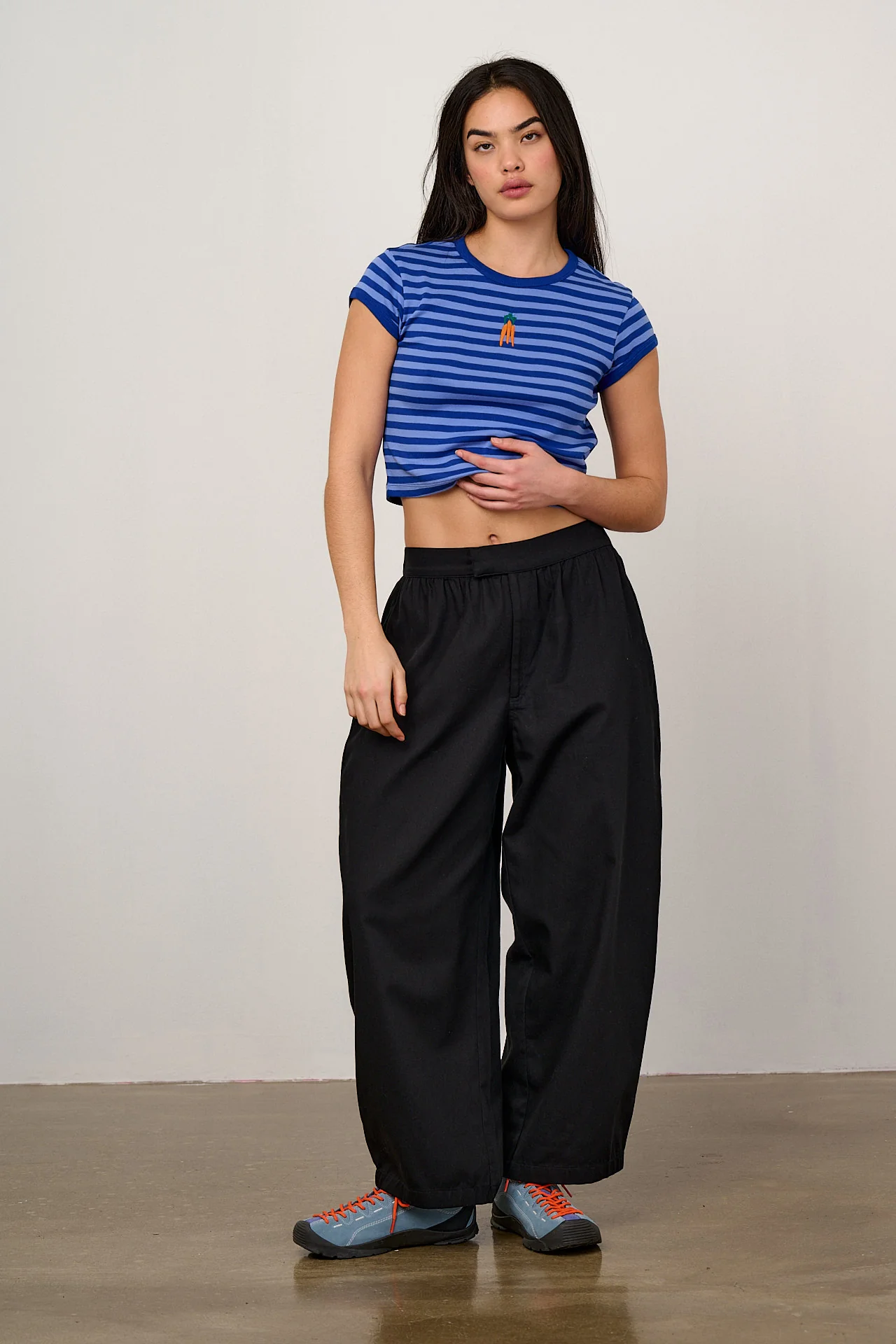 Fenn - Cotton Baby Tee in Navy Carrot Stripe - Image 4