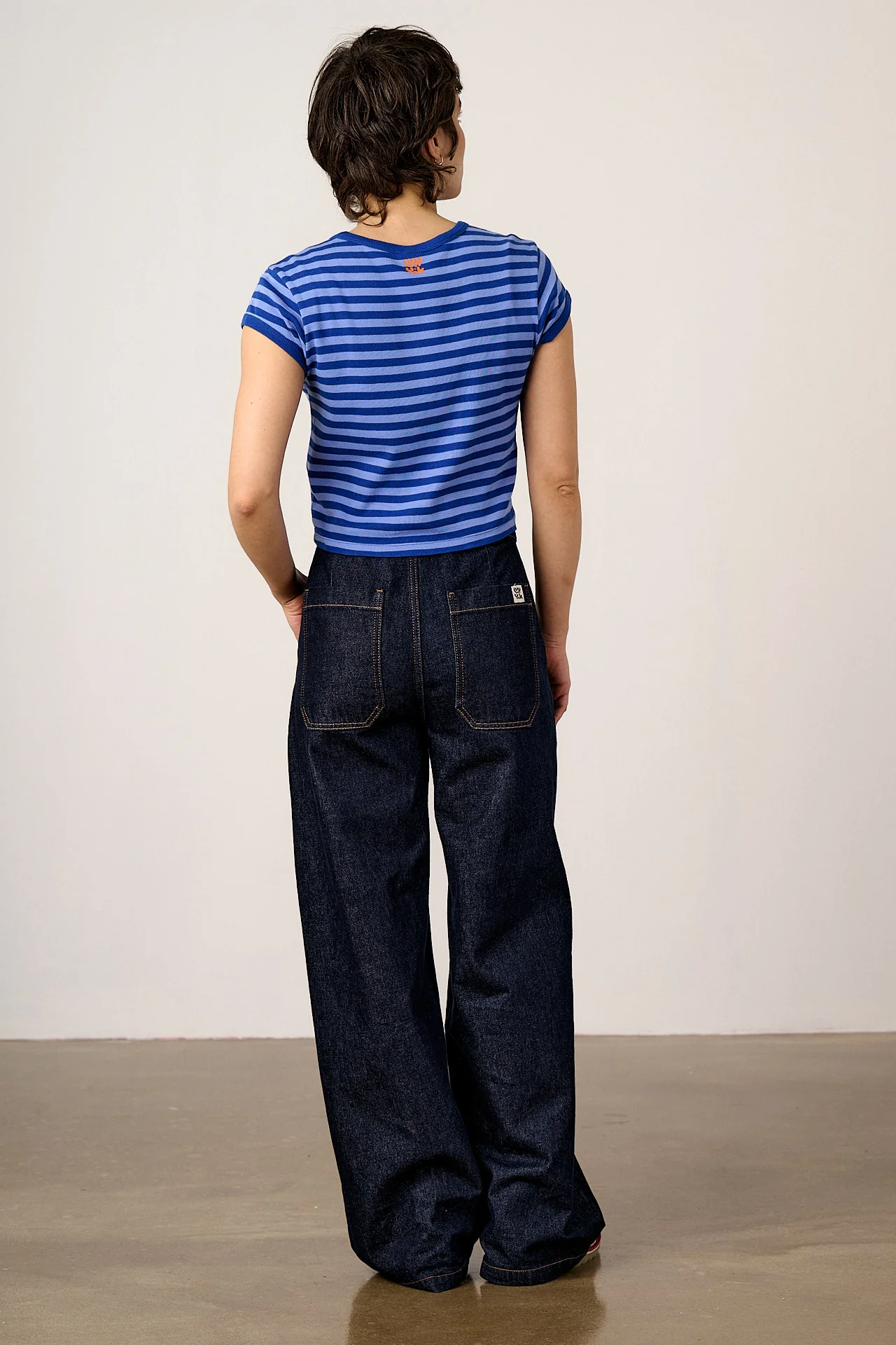 Fenn - Cotton Baby Tee in Navy Carrot Stripe - Image 6