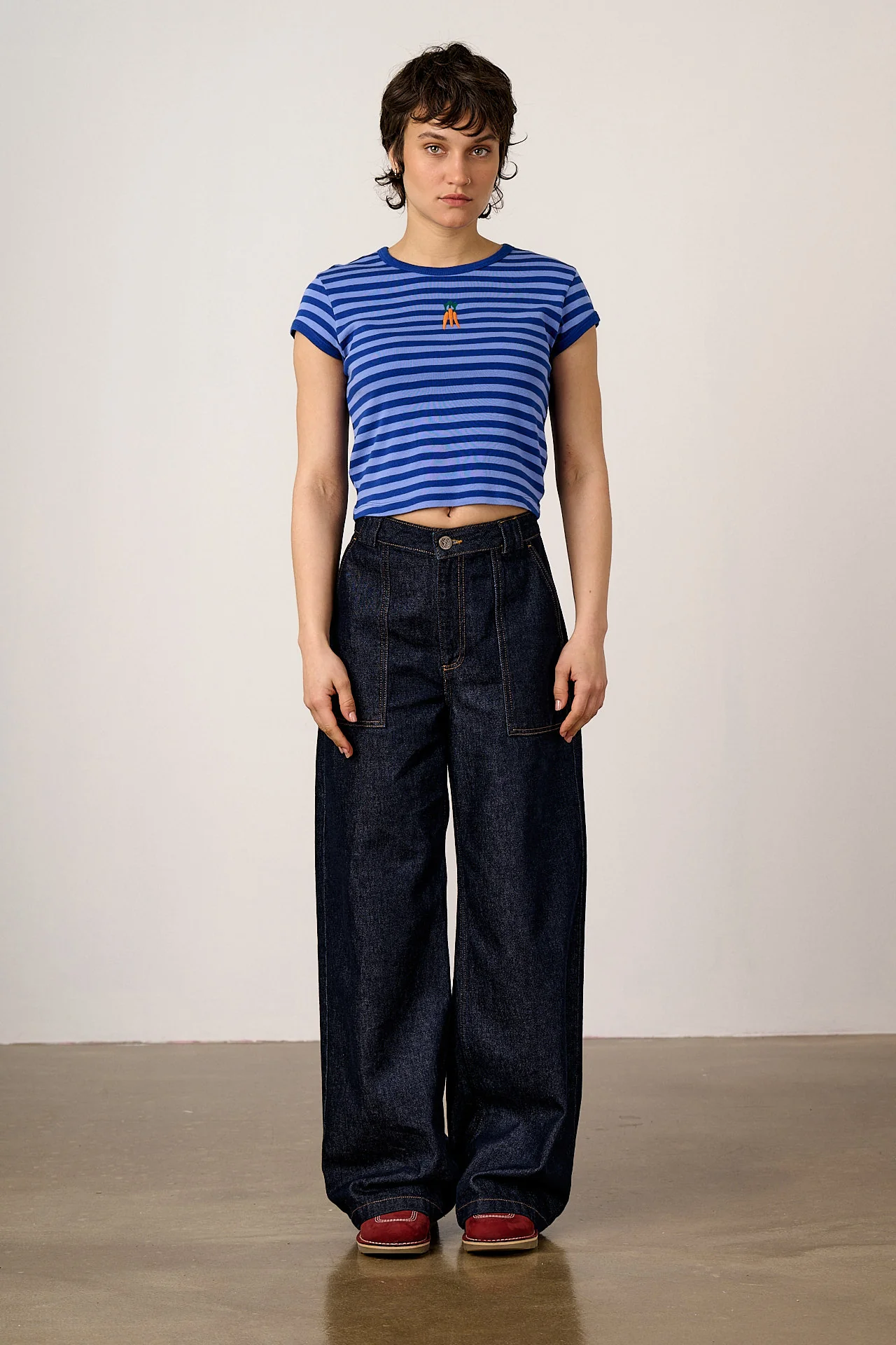 Fenn - Cotton Baby Tee in Navy Carrot Stripe - Image 7