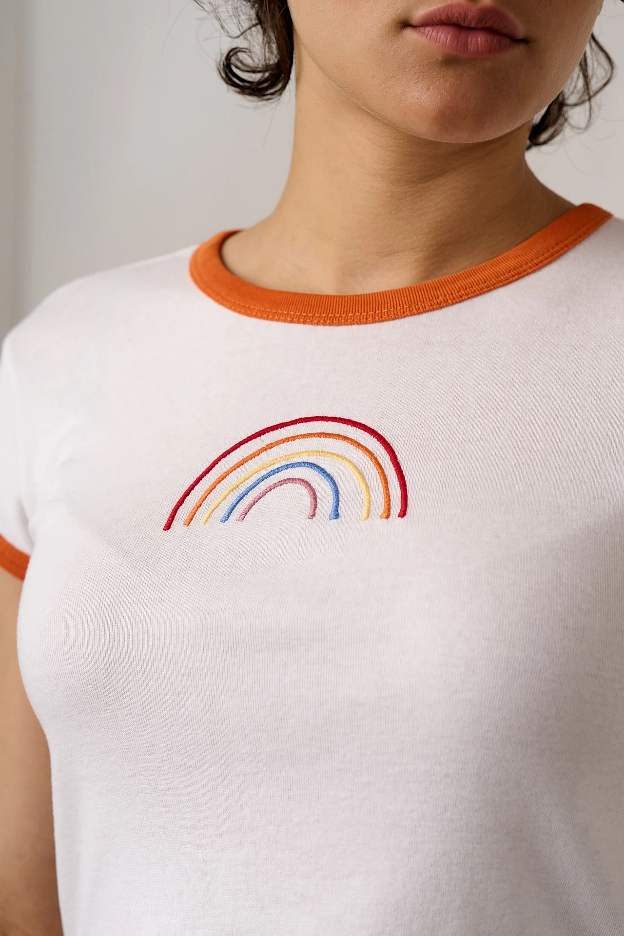 Fenn - Cotton Baby Tee in White with Rainbow Embroidery - Image 2