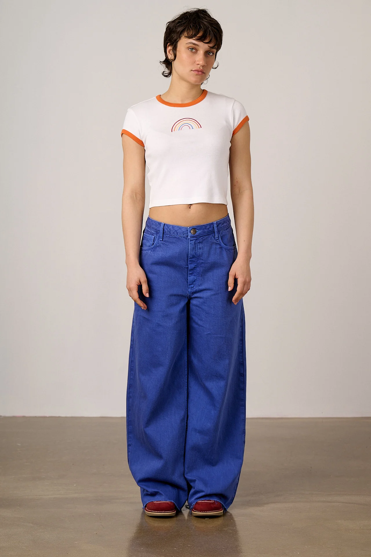 Fenn - Cotton Baby Tee in White with Rainbow Embroidery - Image 3