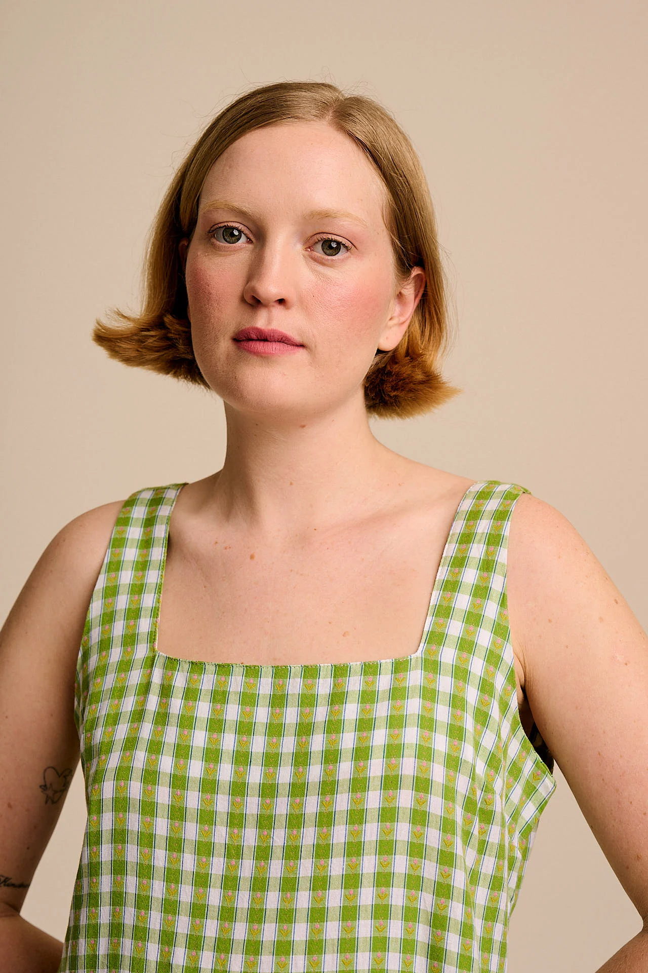 Florie - Cotton Midi Dress in Green & White Tulip Gingham - Image 4