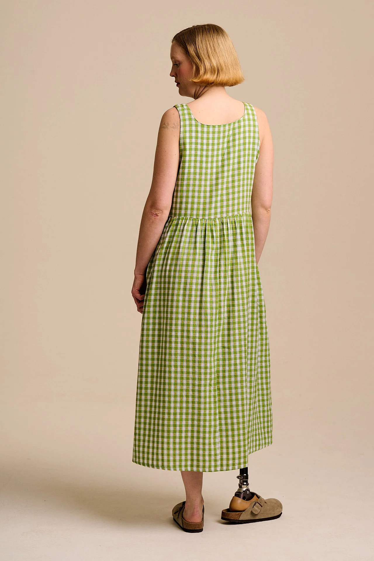 Florie - Cotton Midi Dress in Green & White Tulip Gingham - Image 6