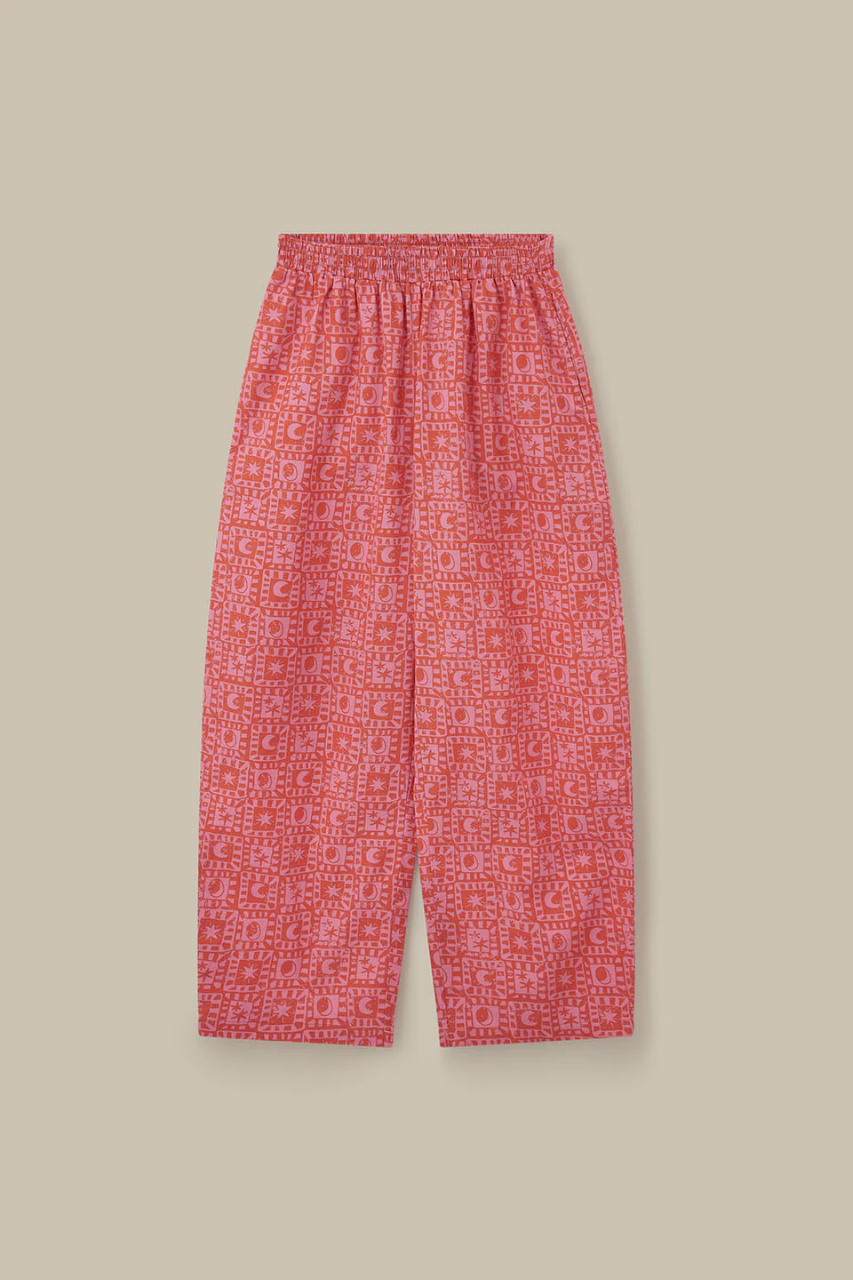 Freddie - Barrel Leg Cotton Trousers in Pink & Red Lunar Checkerboard - Image 10