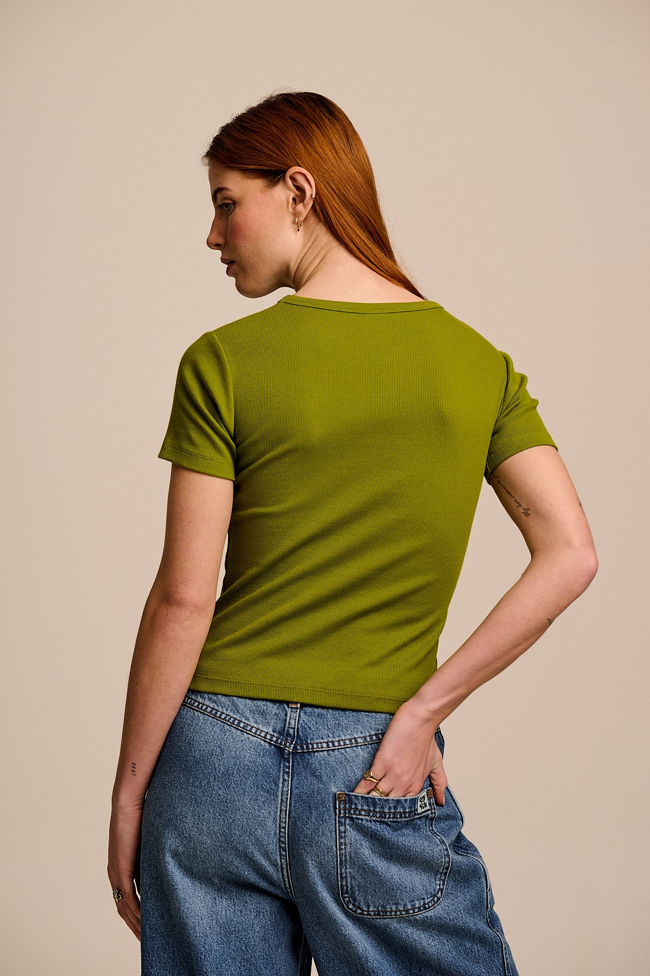 Gracie - Cotton T-Shirt in Cypress Green - Image 5