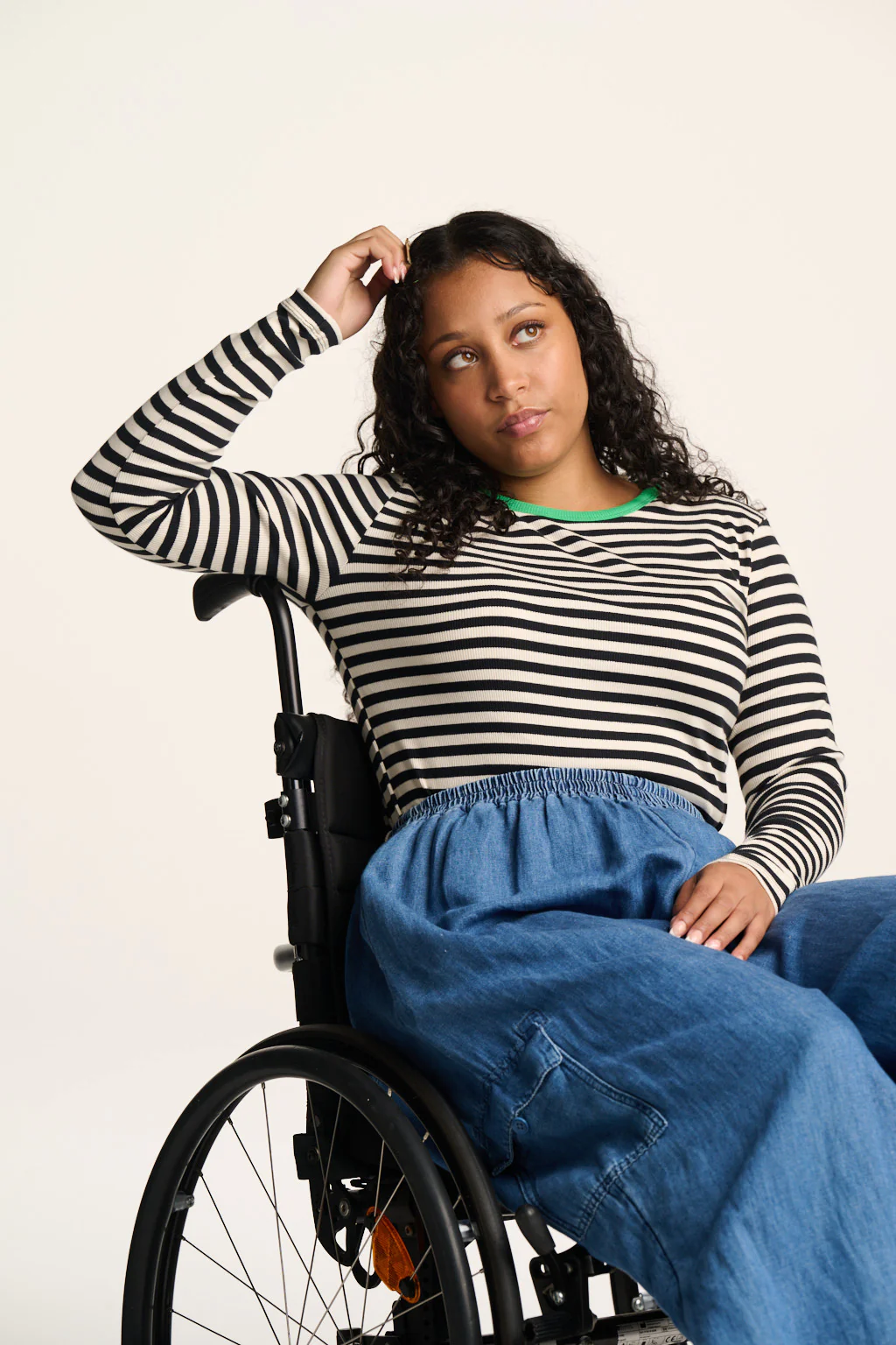 Grayson - Long Sleeve Cotton Jersey Top in Black & White Stripe - Image 3