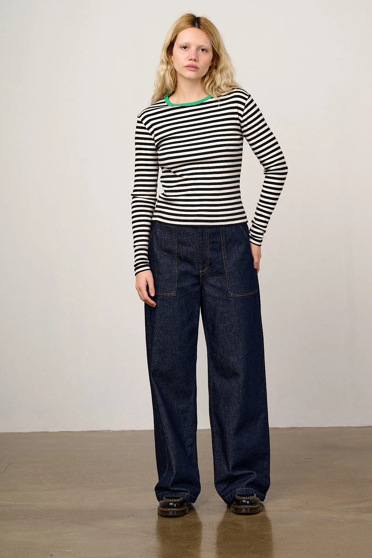 Grayson - Long Sleeve Cotton Jersey Top in Black & White Stripe - Image 4