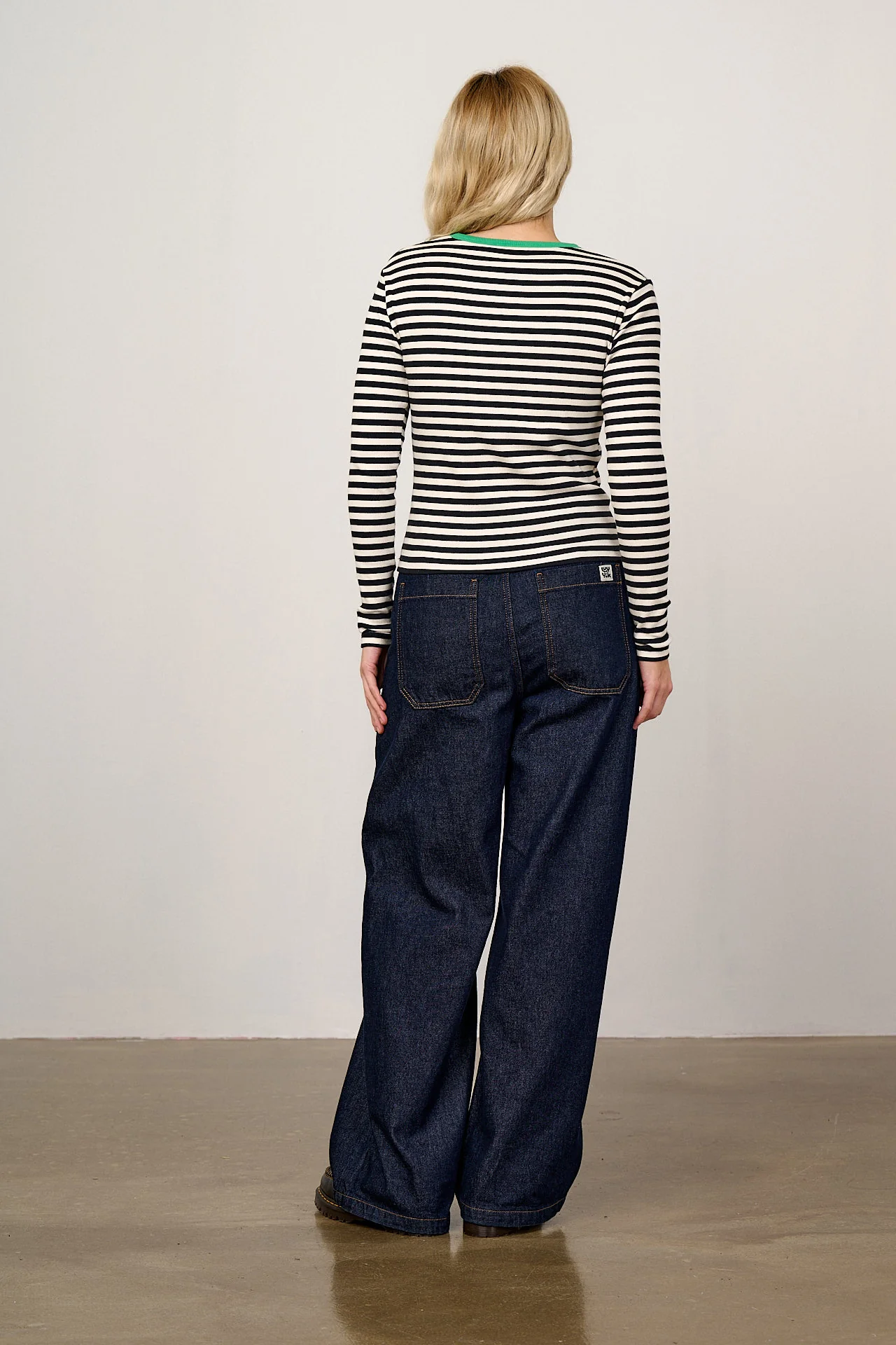 Grayson - Long Sleeve Cotton Jersey Top in Black & White Stripe - Image 5