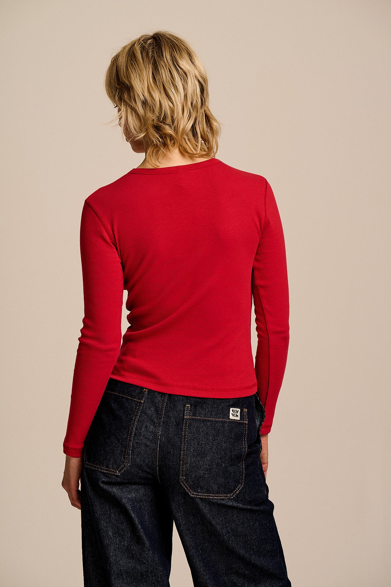 Grayson - Long Sleeve Cotton Jersey Top in Red - Image 5