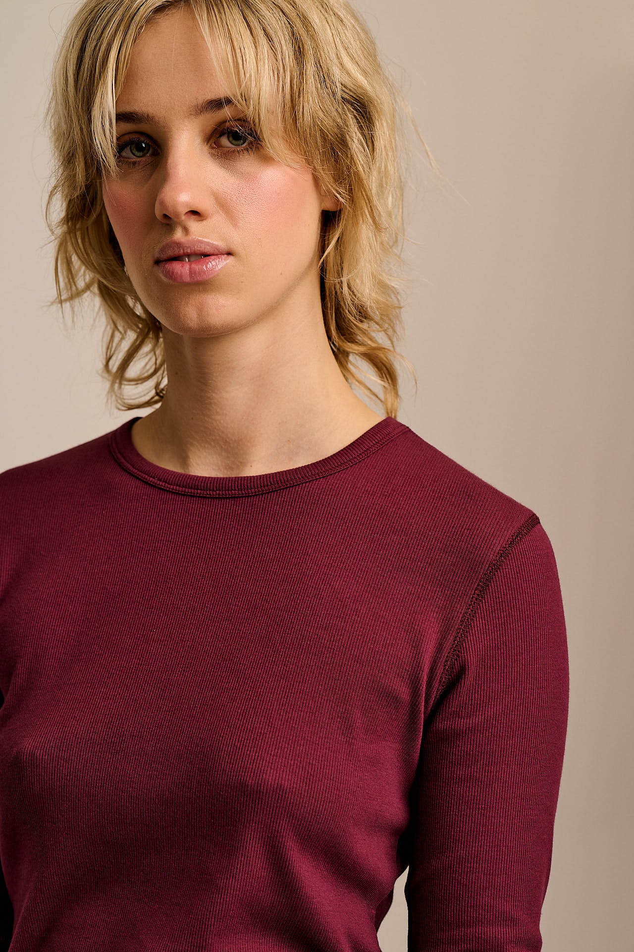 Grayson - Long Sleeve Cotton Jersey Top in Wine - Image 3