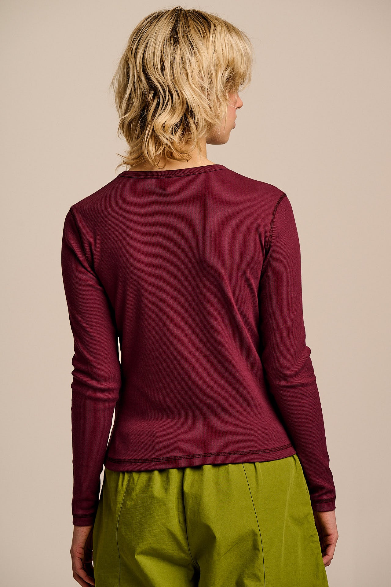 Grayson - Long Sleeve Cotton Jersey Top in Wine - Image 5