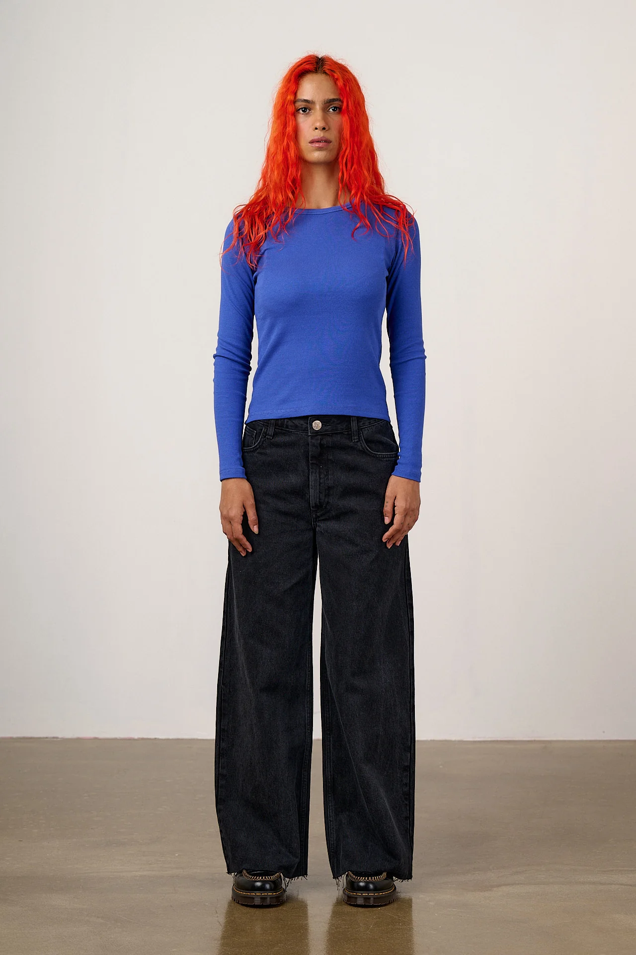 Grayson - Long Sleeve Cotton Jersey Top in Dazzling Blue - Image 3