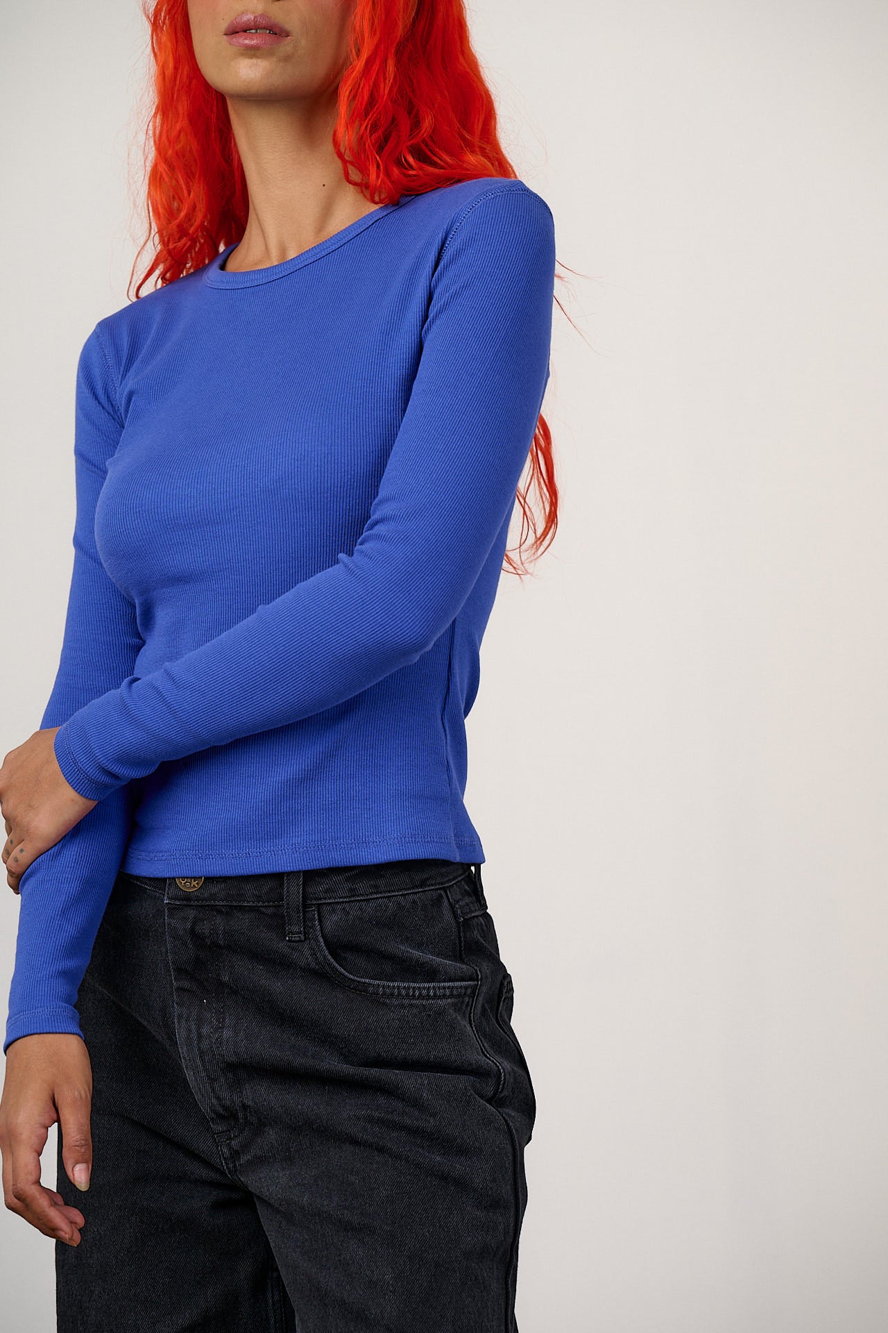 Grayson - Long Sleeve Cotton Jersey Top in Dazzling Blue - Image 4