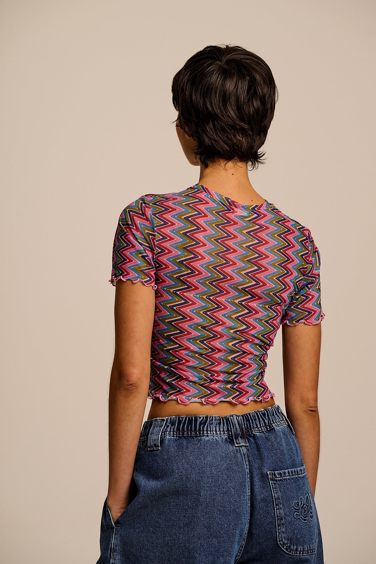 Greta - Cropped Mesh Top in Zig Zag Stripe - Image 5
