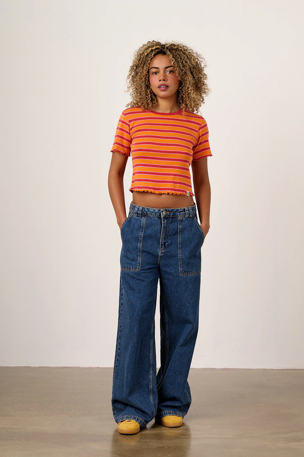 Greta - Cropped Cotton Top in Orange Stripe - Image 3