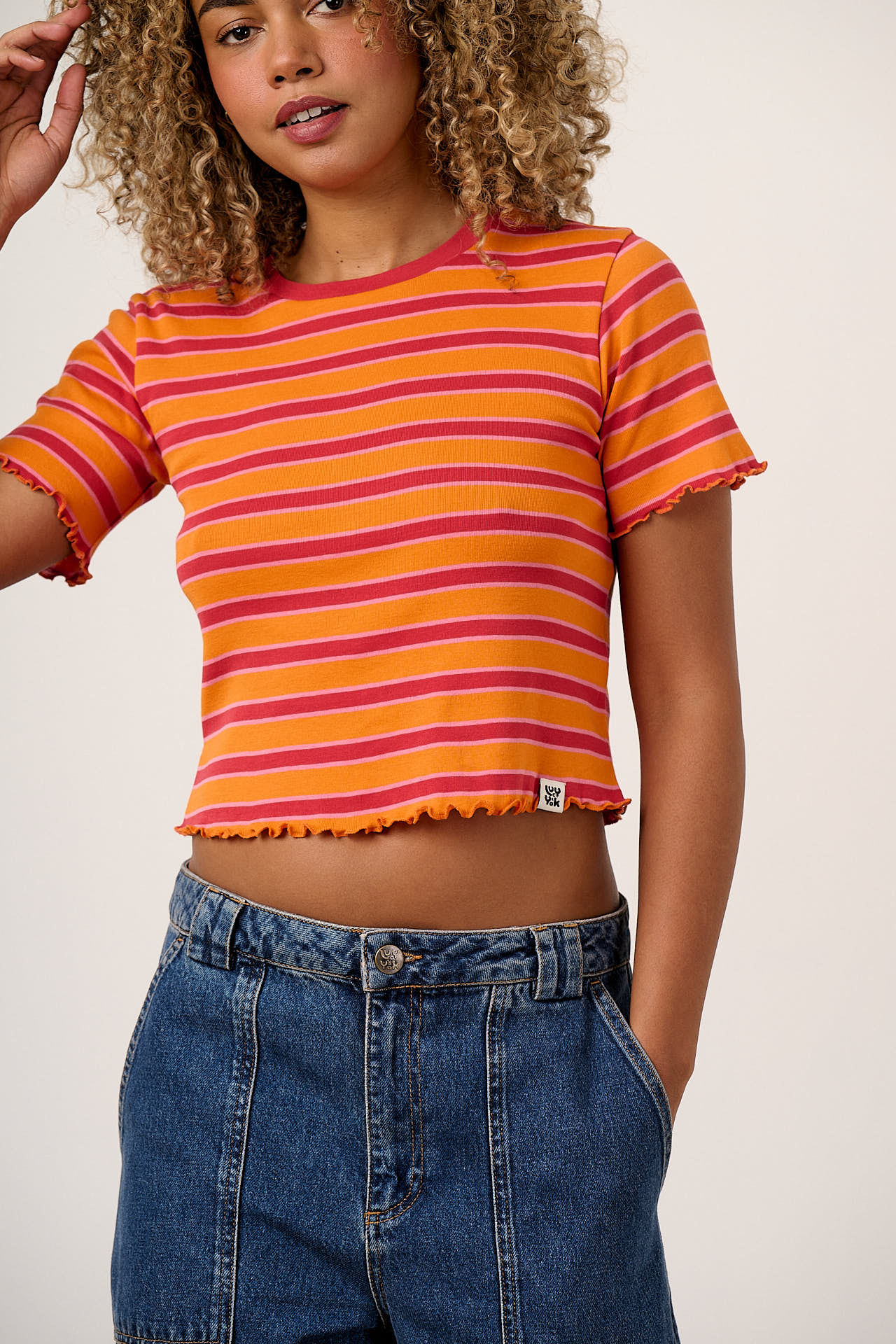 Greta - Cropped Cotton Top in Orange Stripe - Image 4