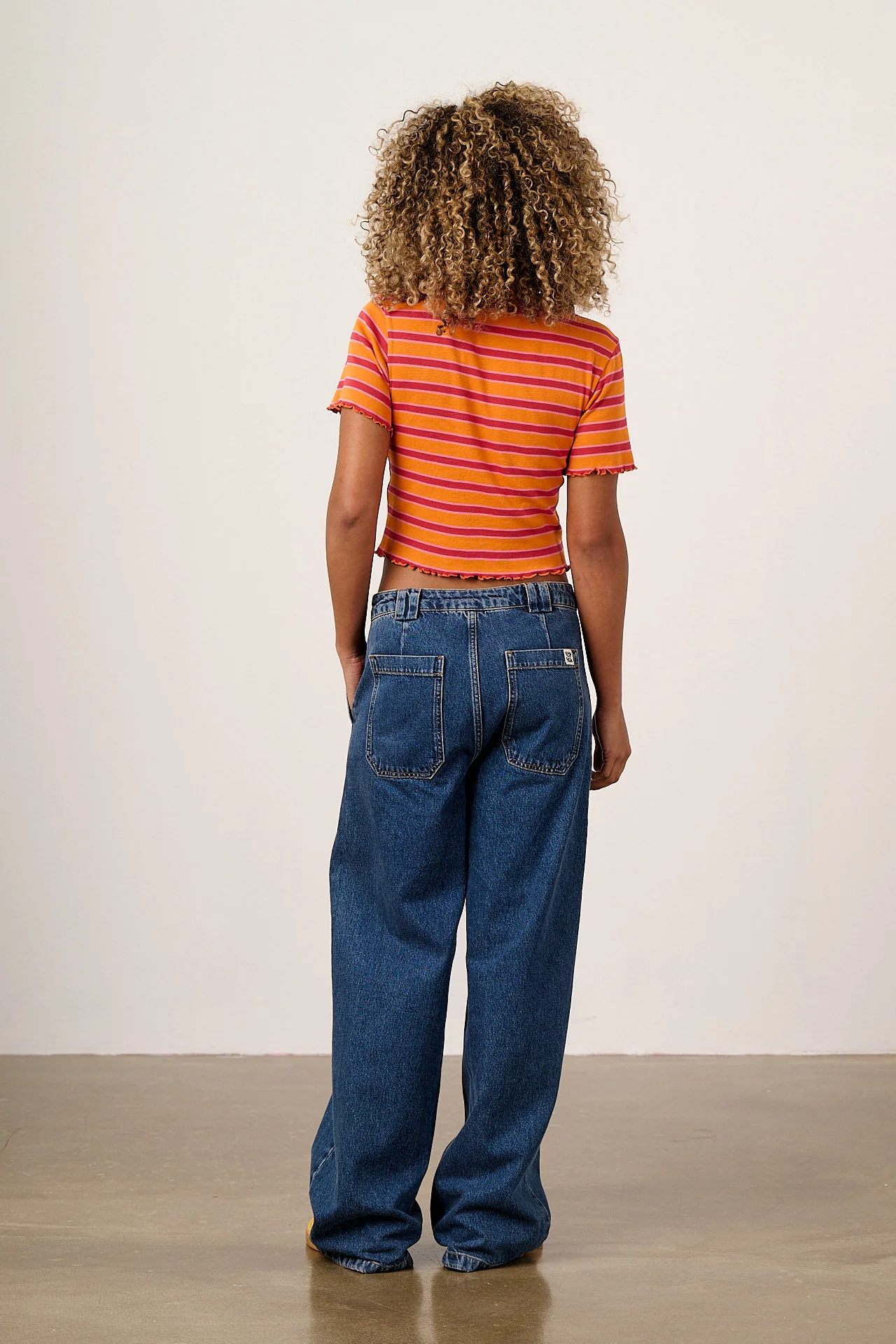 Greta - Cropped Cotton Top in Orange Stripe - Image 5