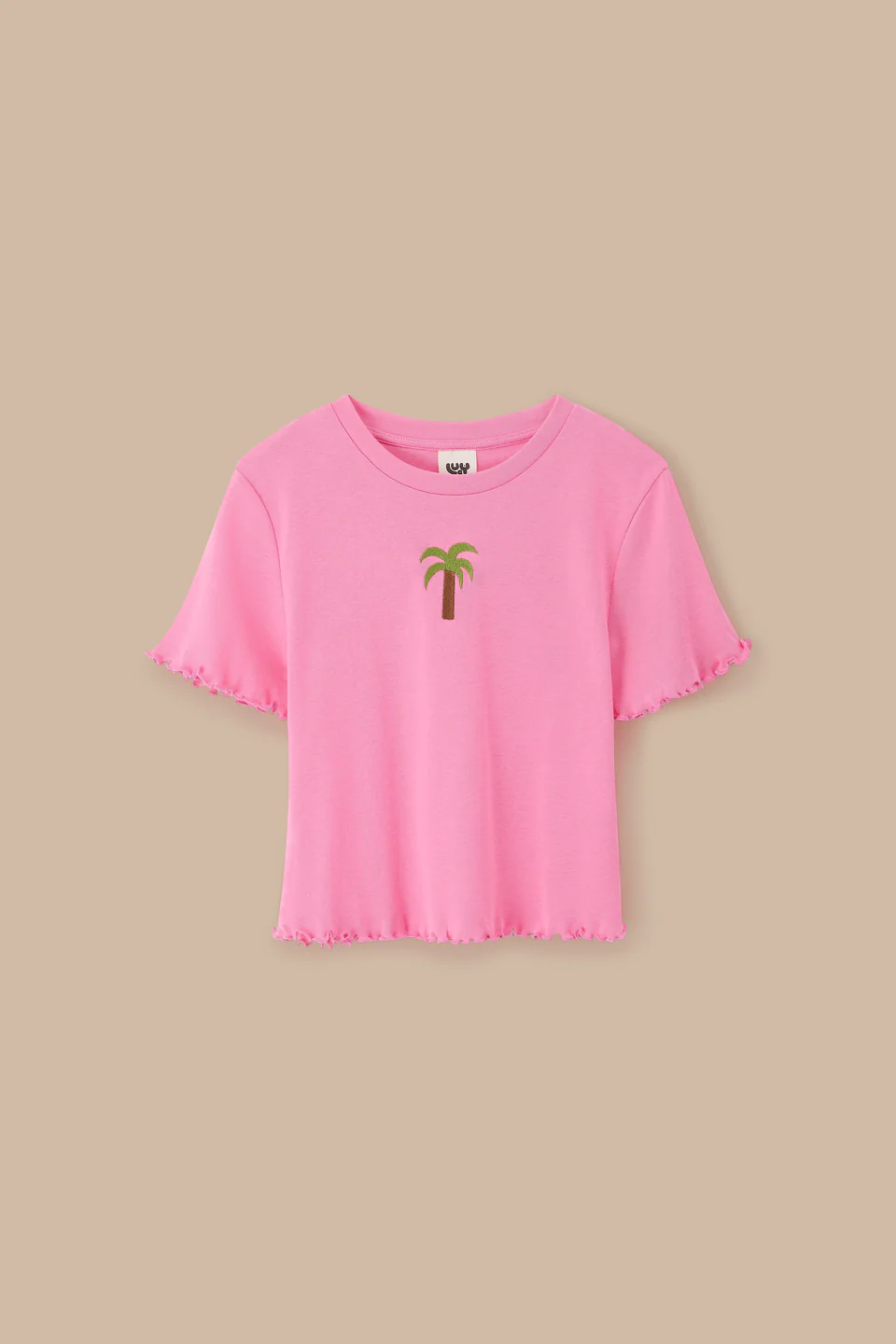 Greta - Cropped Cotton Top in Pink with Palm Embroidery - Image 3