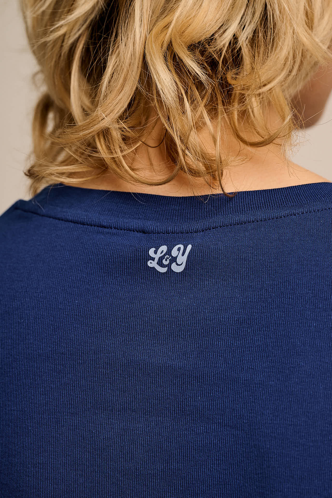 Hansel - Long Sleeve Cotton Jersey Crop Top in Navy - Image 3