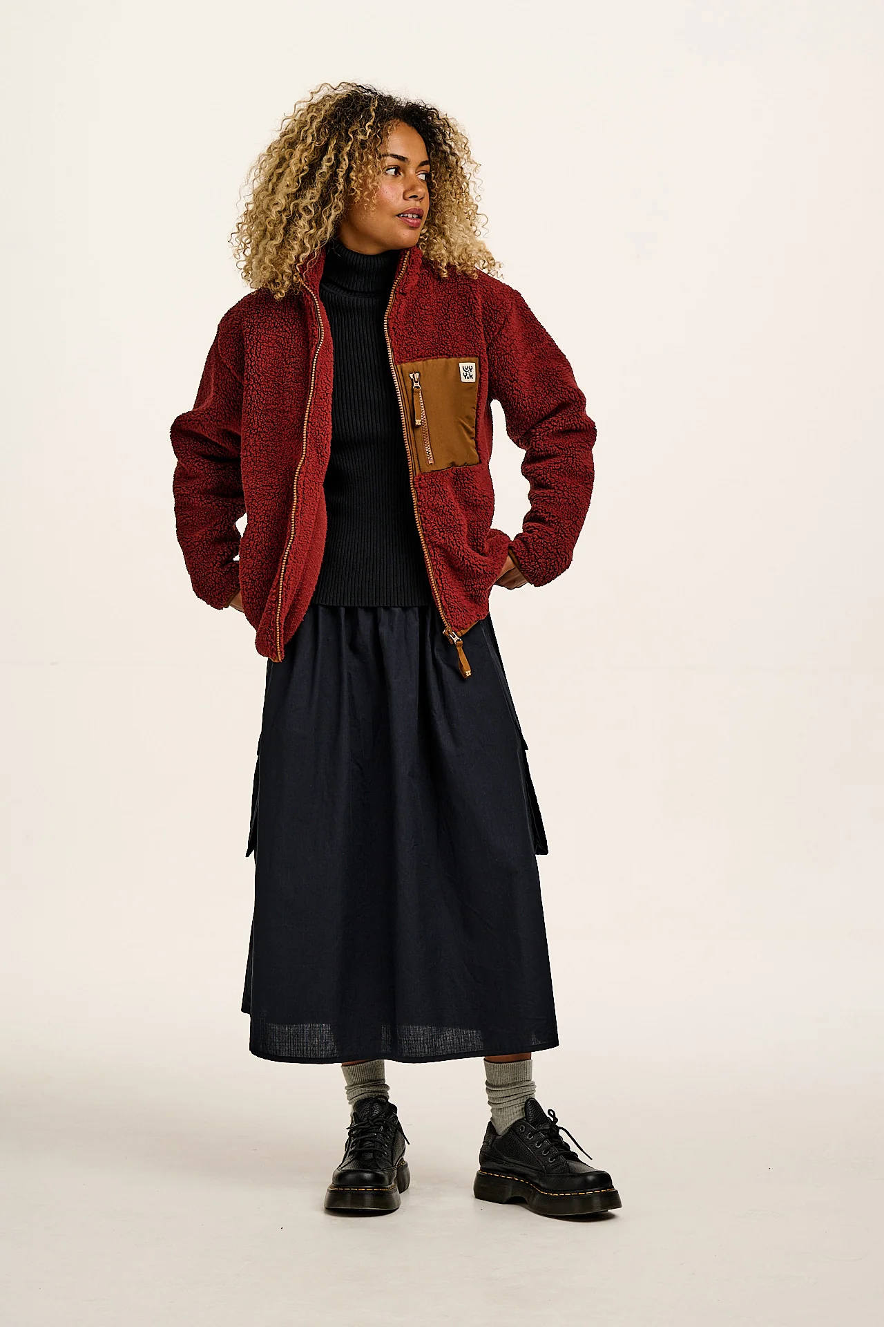 Harper - Borg Fleece Jacket in Jasper Red - Image 7