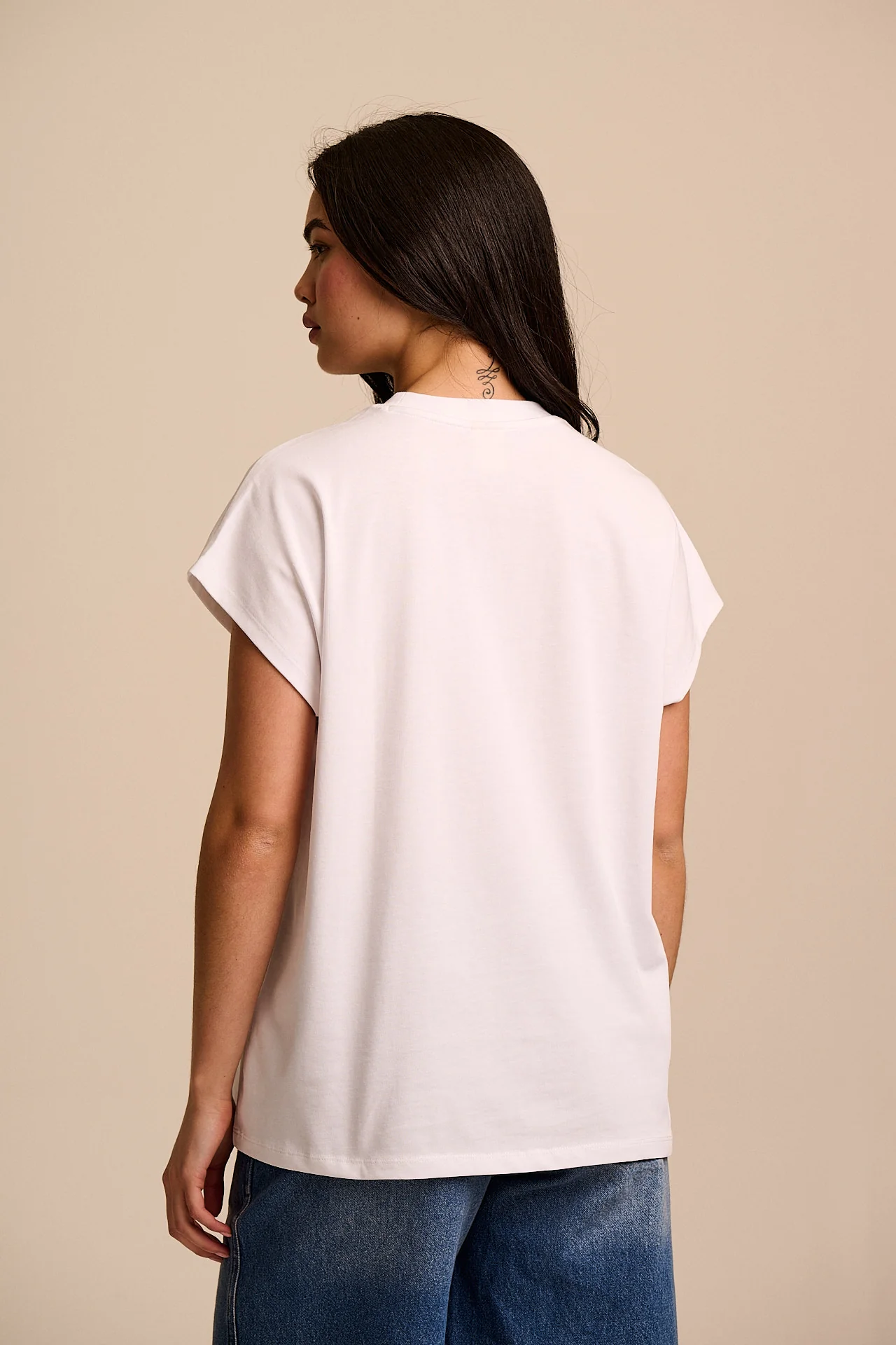 Inessa - Cotton Cap Sleeve T-Shirt in White - Image 5