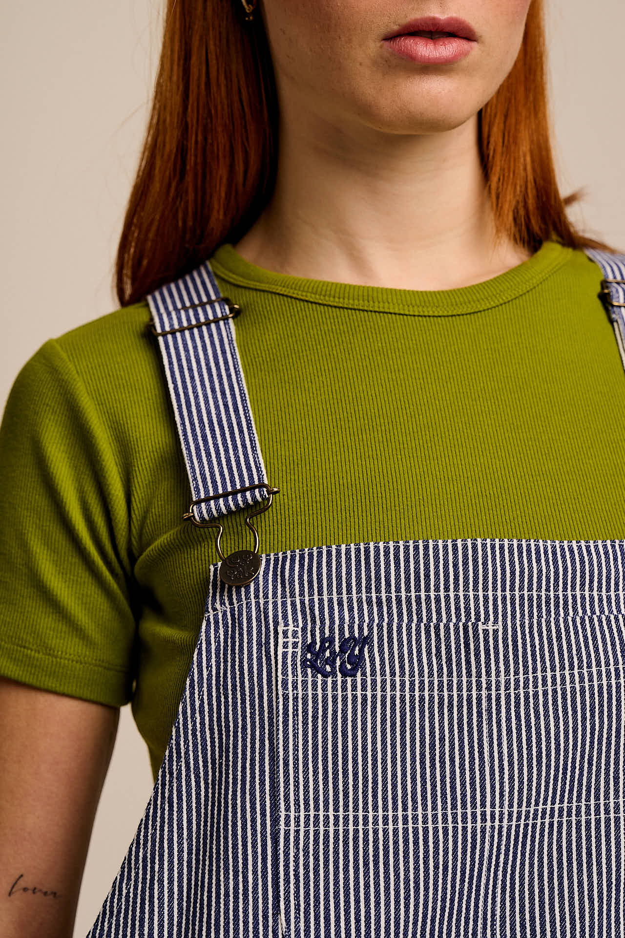Jara - Cotton Dungarees Shorts in Navy Pinstripe - Image 2