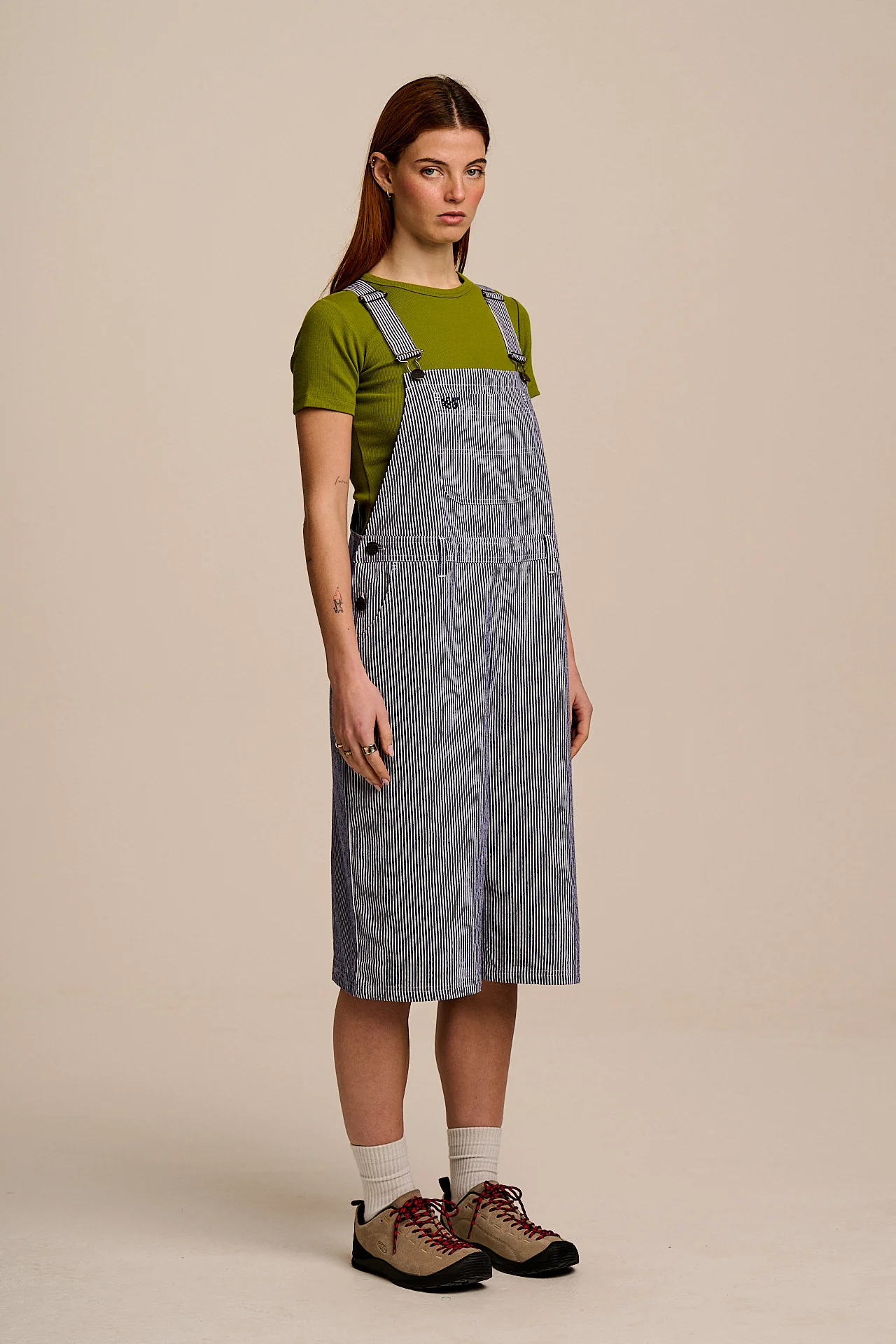 Jara - Cotton Dungarees Shorts in Navy Pinstripe - Image 3