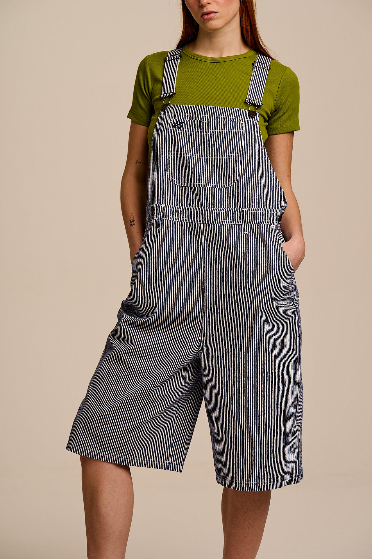 Jara - Cotton Dungarees Shorts in Navy Pinstripe - Image 4