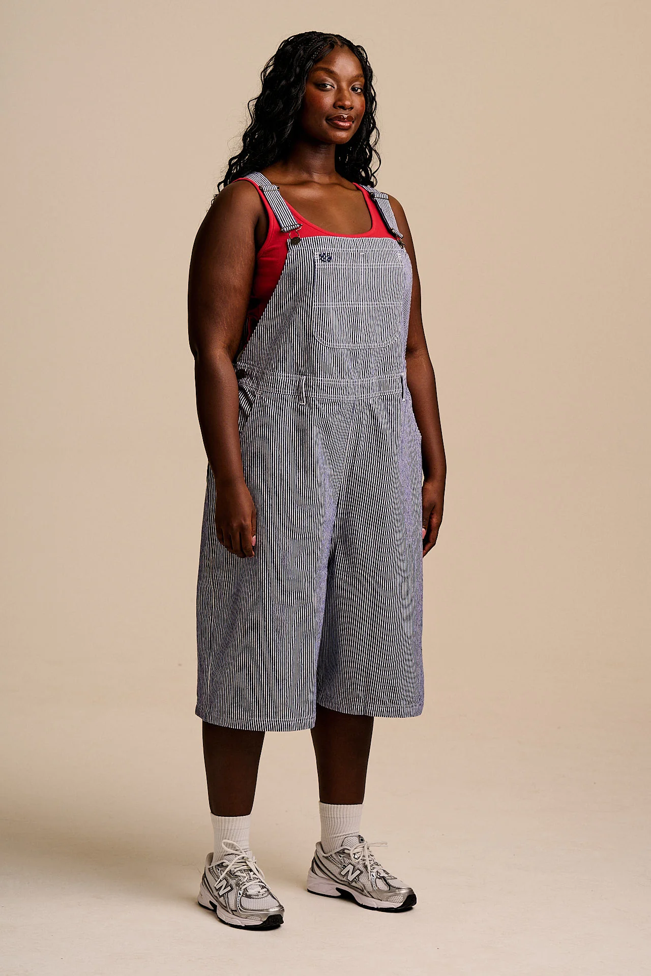 Jara - Cotton Dungarees Shorts in Navy Pinstripe - Image 6