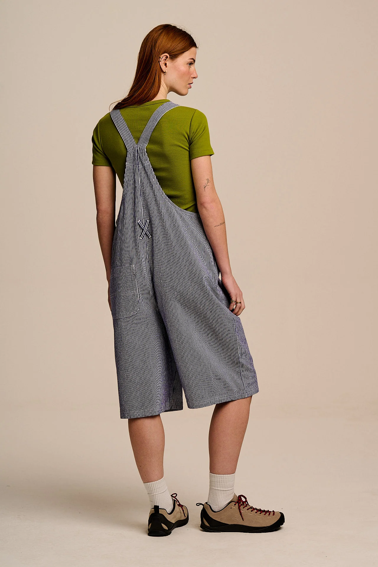 Jara - Cotton Dungarees Shorts in Navy Pinstripe - Image 7