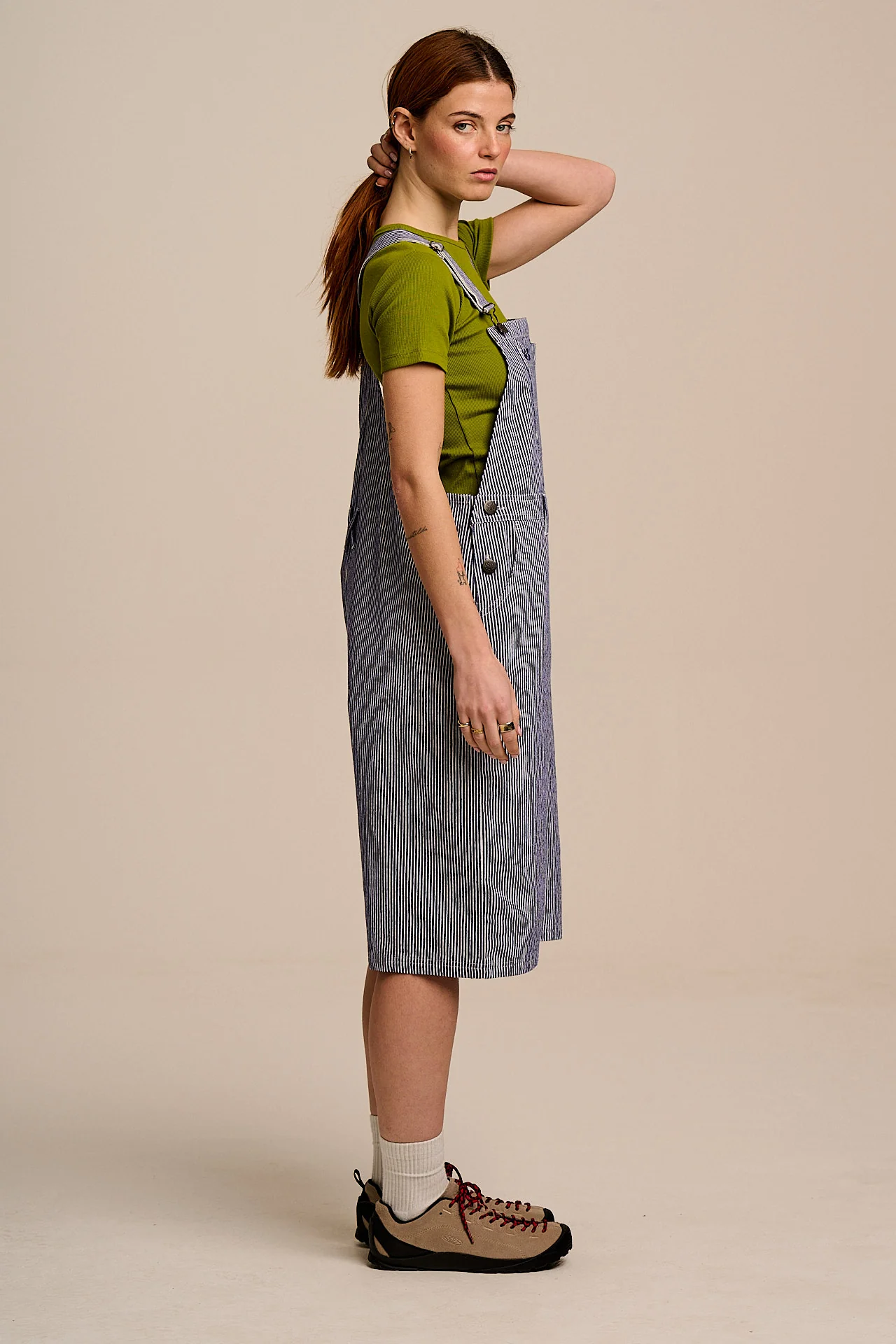 Jara - Cotton Dungarees Shorts in Navy Pinstripe - Image 8