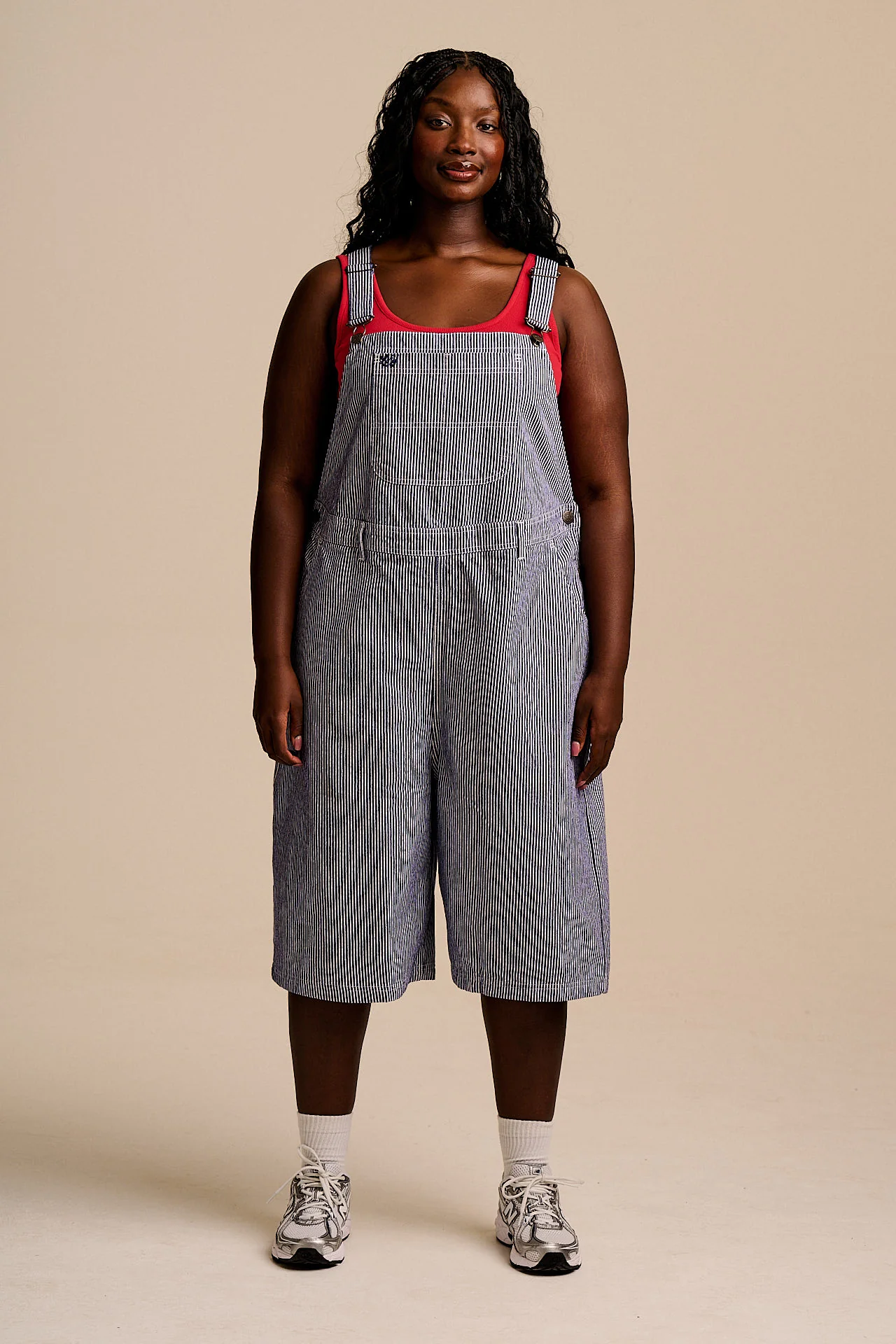 Jara - Cotton Dungarees Shorts in Navy Pinstripe - Image 9
