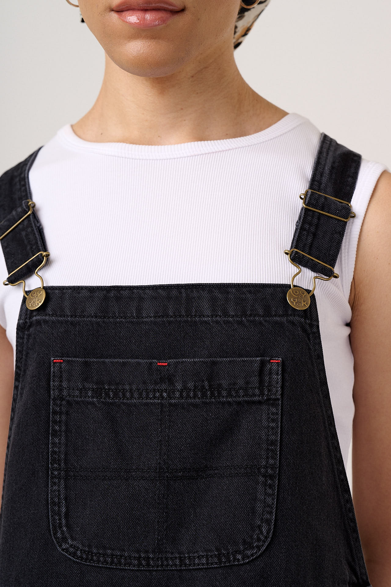 Jara - Denim Dungarees Shorts in Black Wash - Image 2