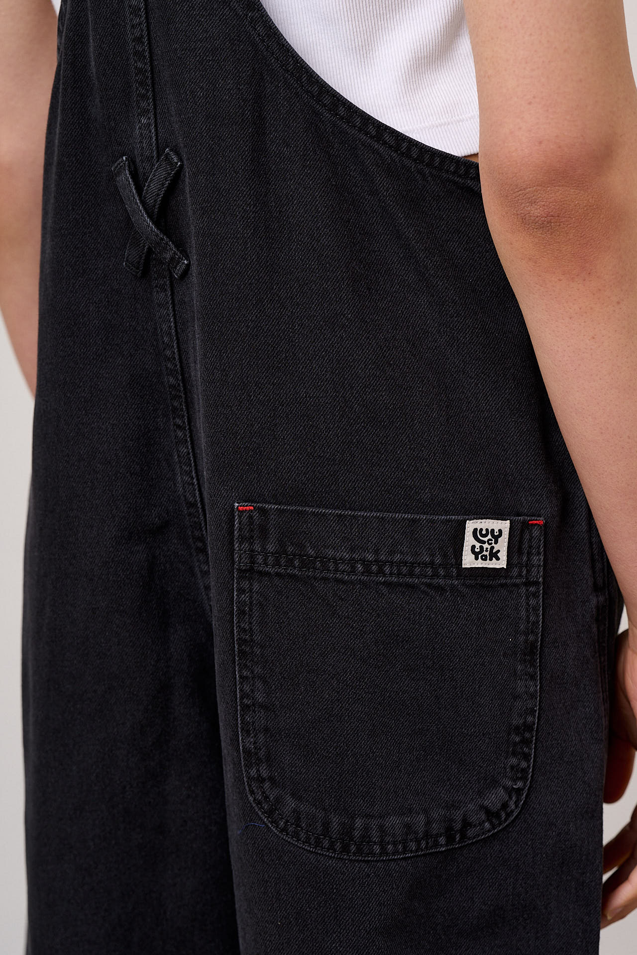 Jara - Denim Dungarees Shorts in Black Wash - Image 6