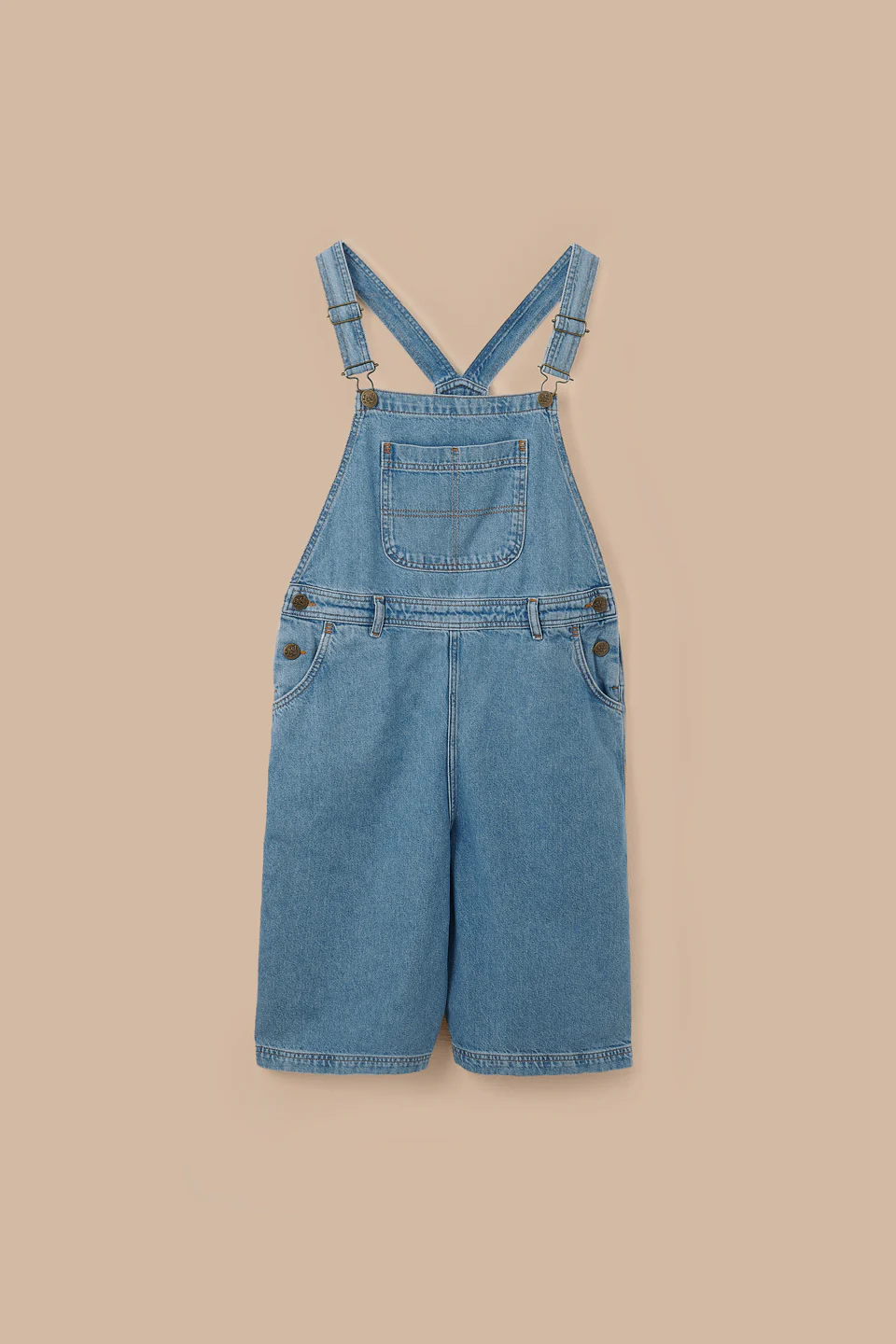 Jara - Denim Dungarees Shorts in Light Wash with Metal Clasps - Image 7