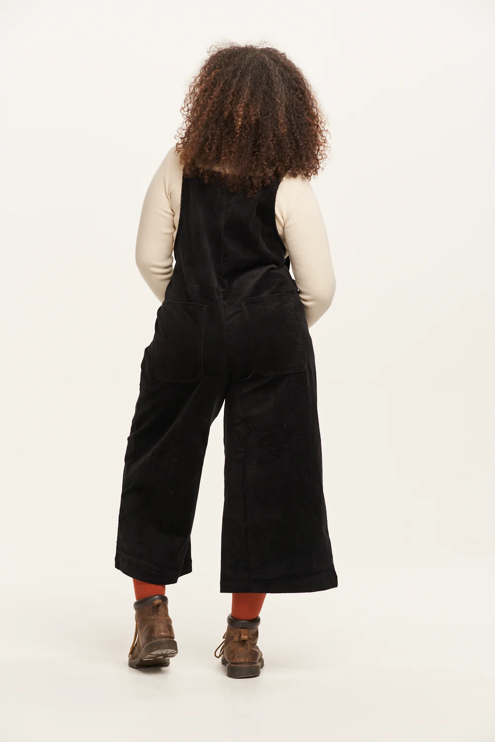Jenny - Wide Leg Corduroy Dungarees in Black - Image 7