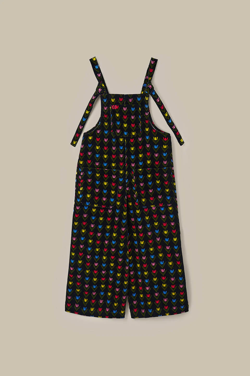 Jenny - Wide Leg Corduroy Dungarees in Black Tulip Print - Image 5