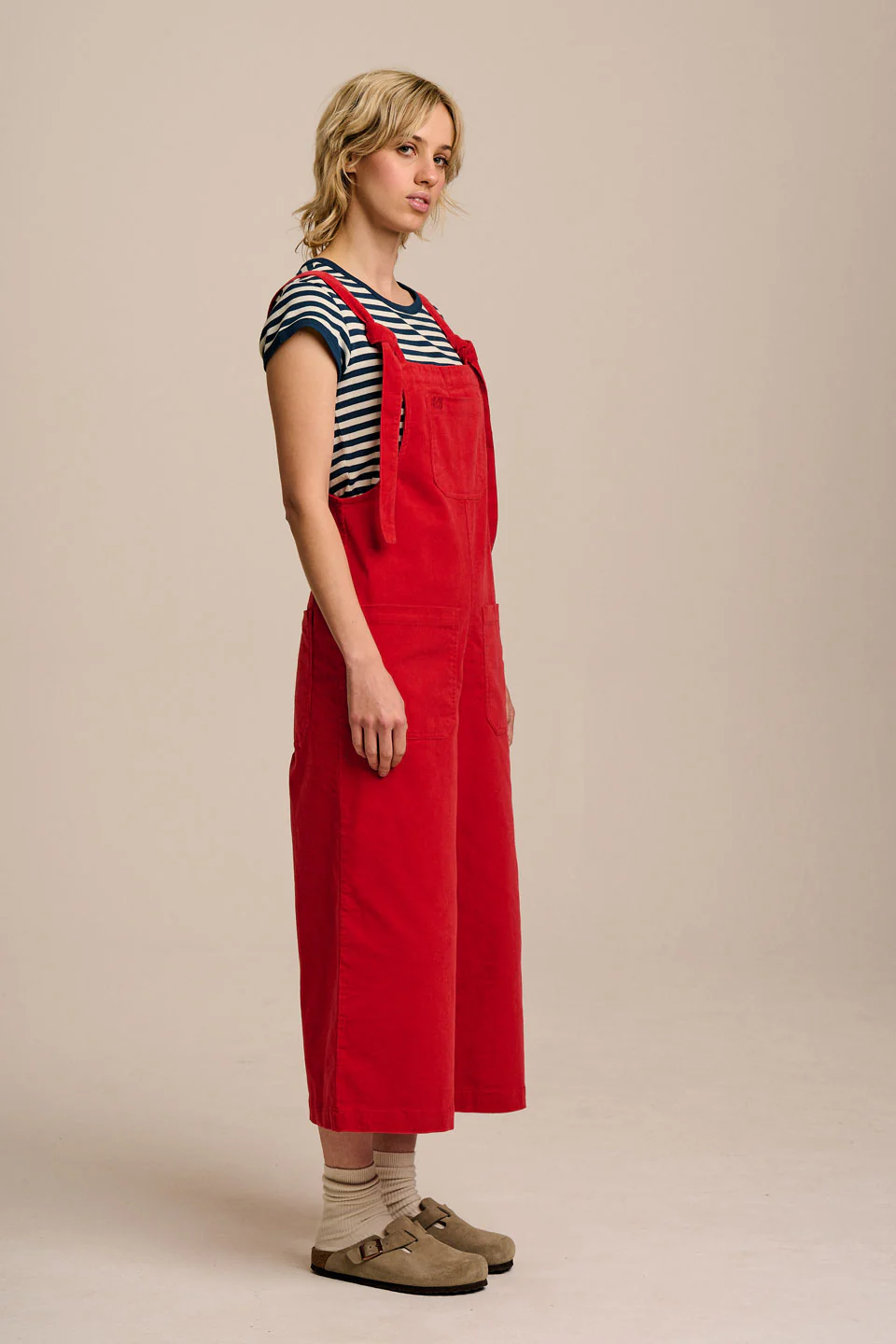 Jenny - Wide Leg Corduroy Dungarees in True Red - Image 3