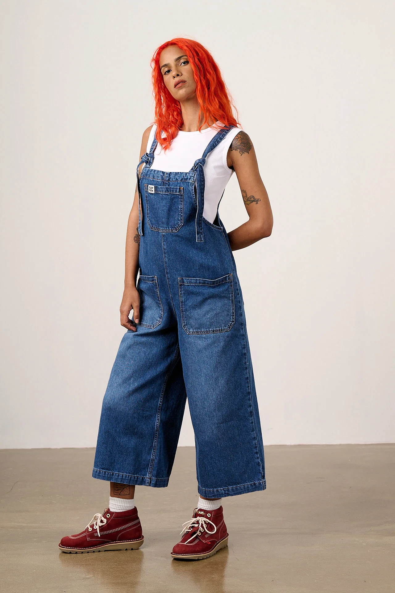 Jenny - Denim Wide Leg Dungarees in Vintage Wash - Image 4