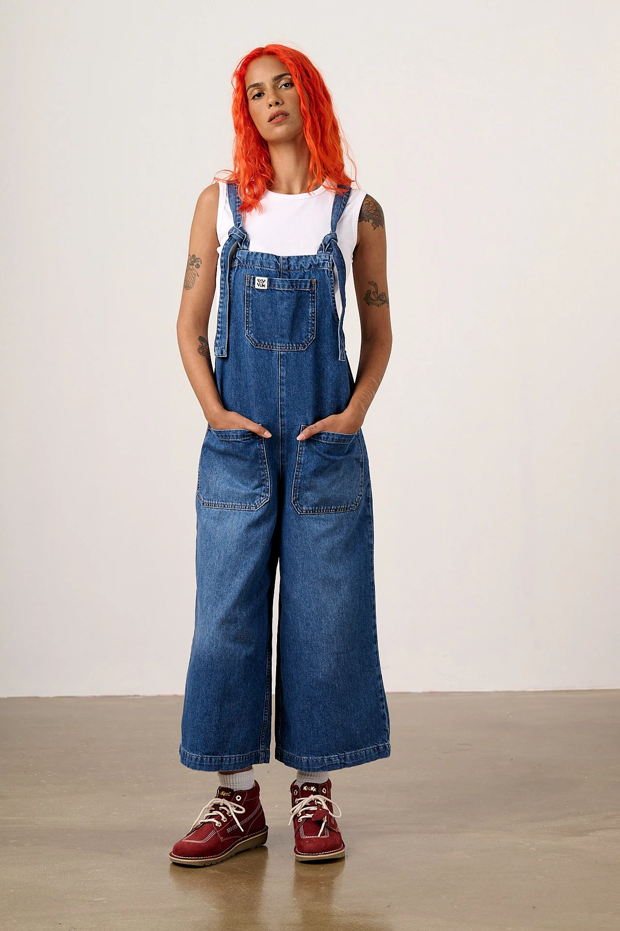 Jenny - Denim Wide Leg Dungarees in Vintage Wash - Image 8