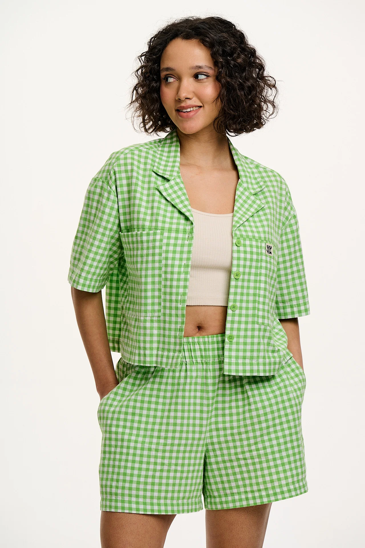 Jessie - Cotton Shorts in Green Bonitto Gingham - Image 4