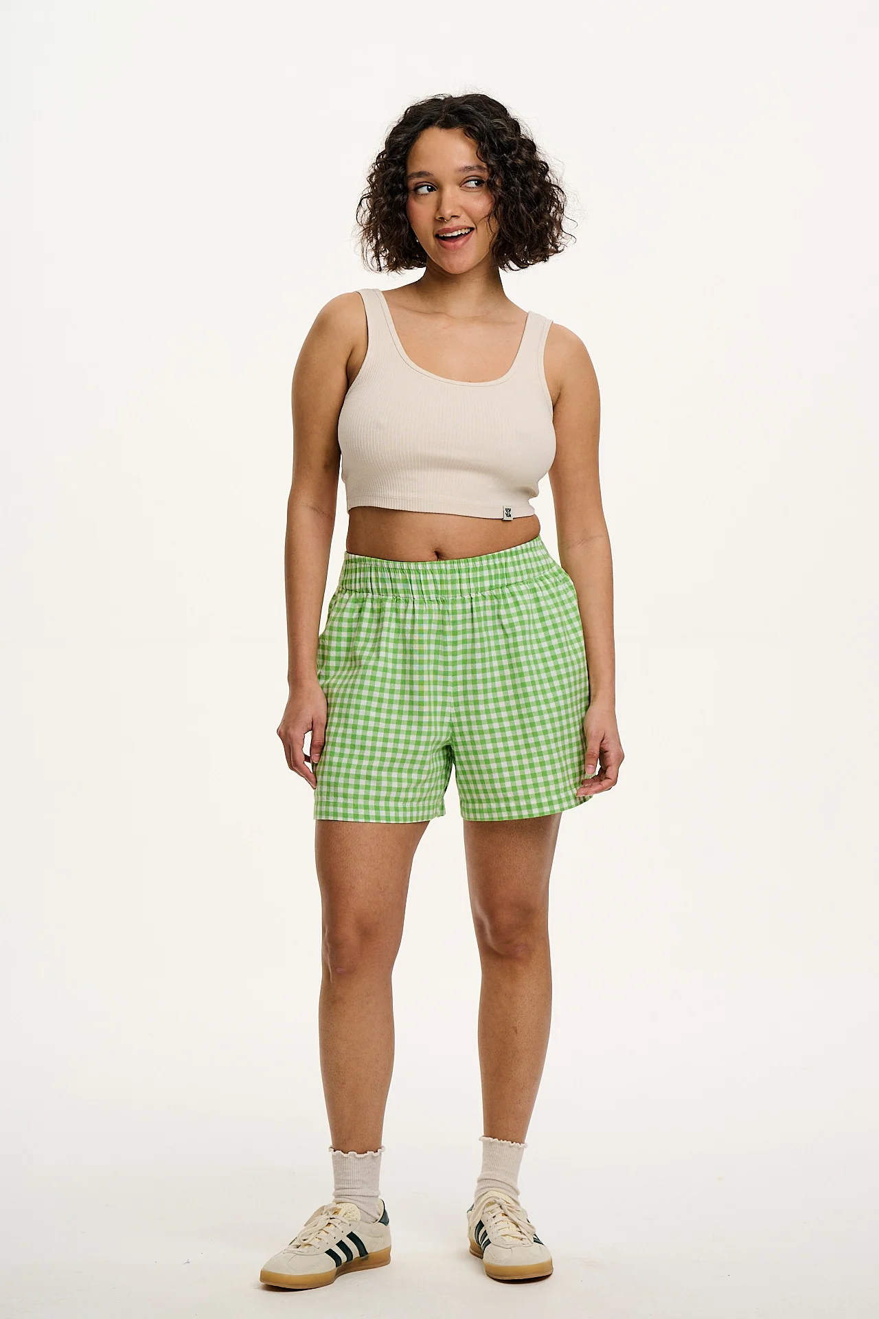 Jessie - Cotton Shorts in Green Bonitto Gingham - Image 6