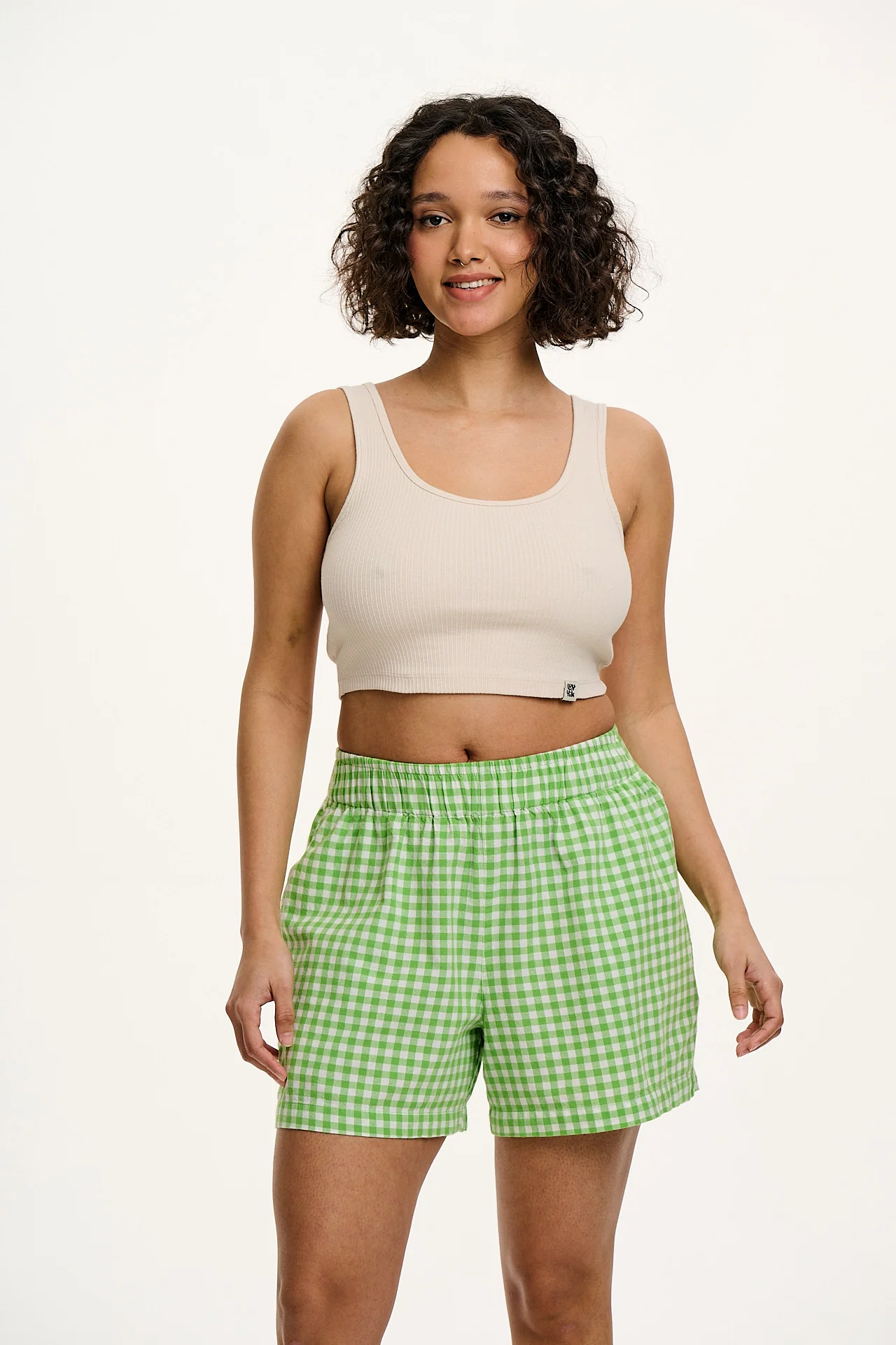Jessie - Cotton Shorts in Green Bonitto Gingham - Image 7
