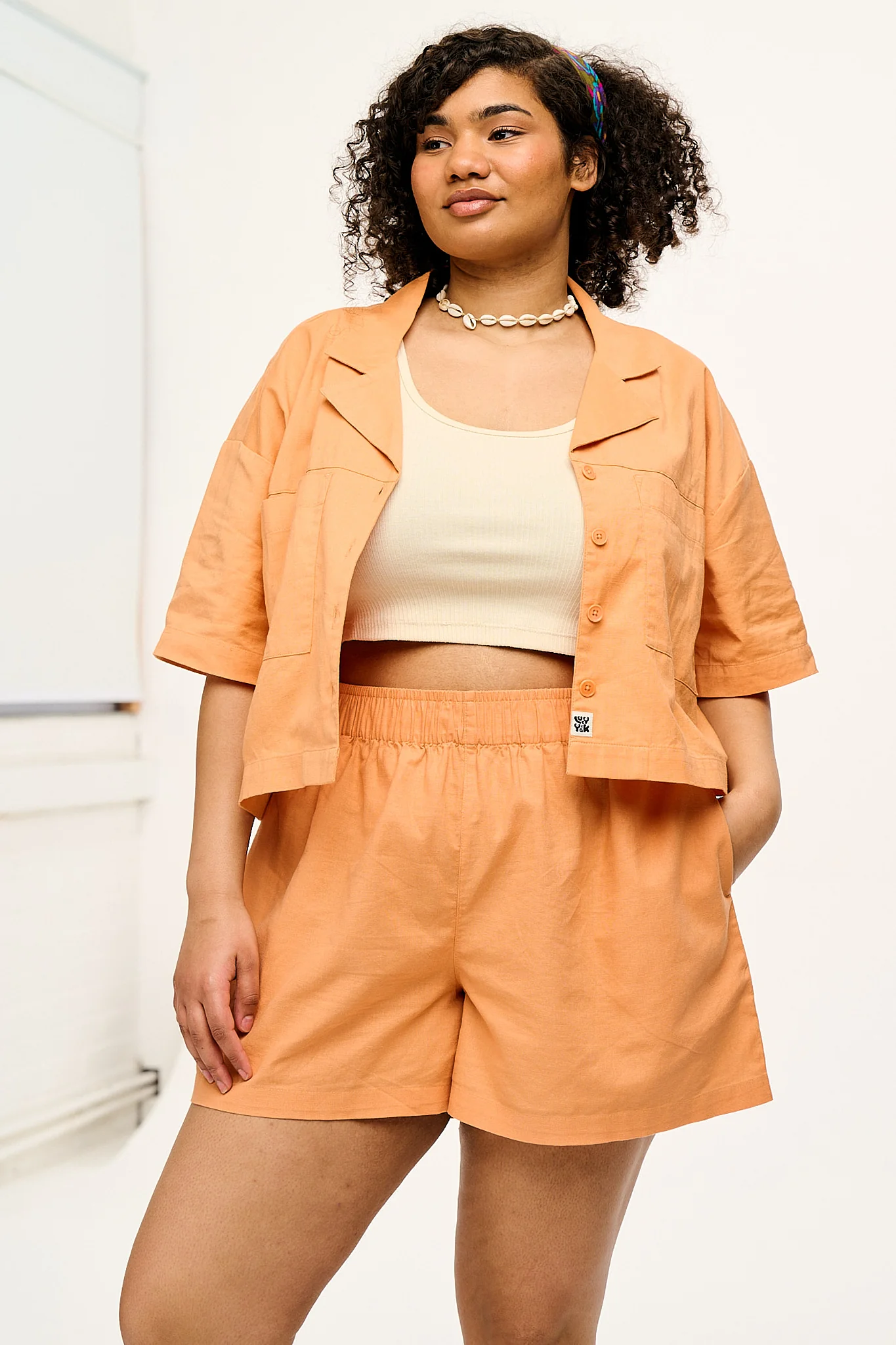 Jessie - Cotton & Linen Shorts in Sunset Orange - Image 6
